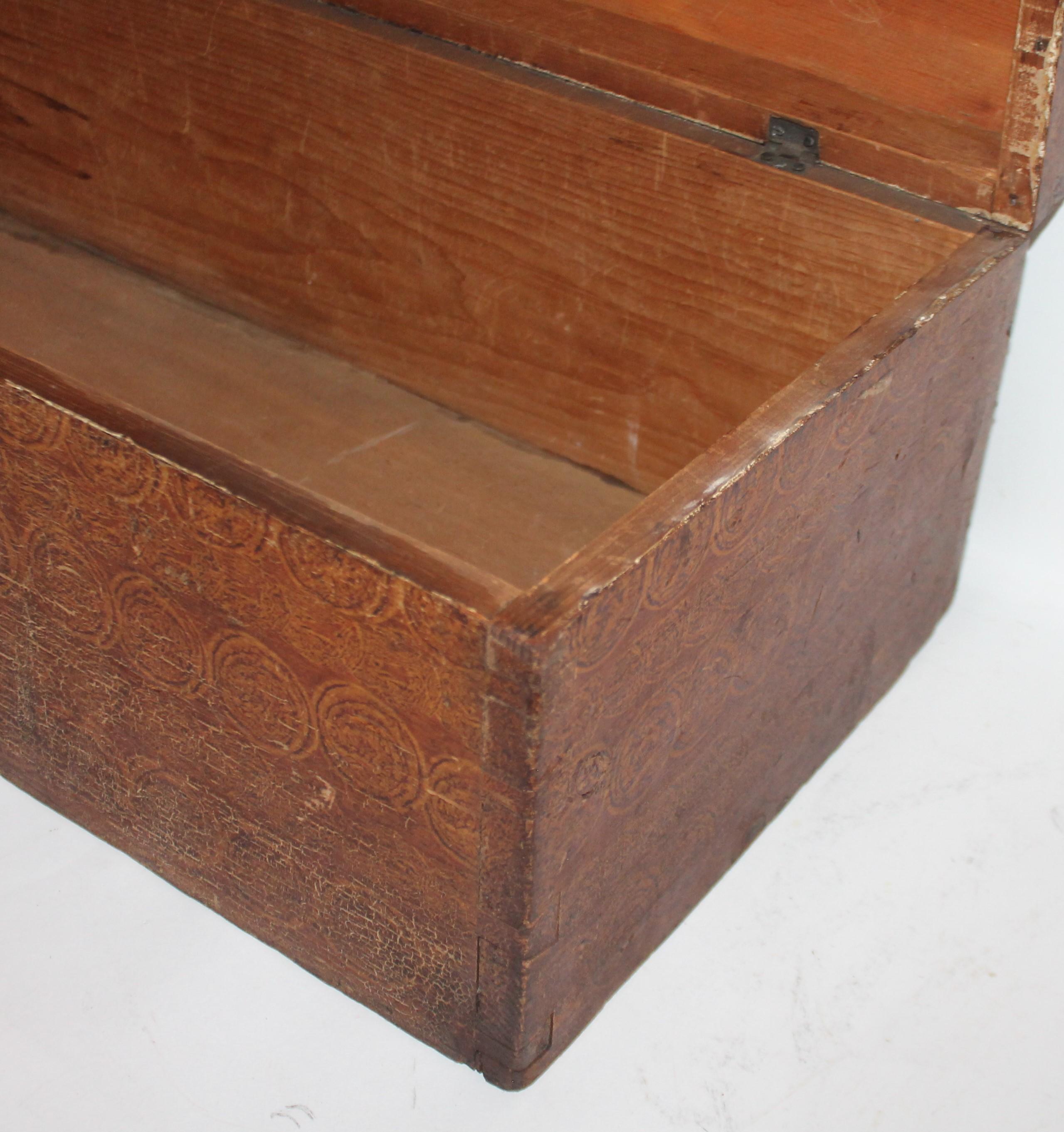 Pine 19th Century Original Sponge Painted Dome Top Trunk For Sale