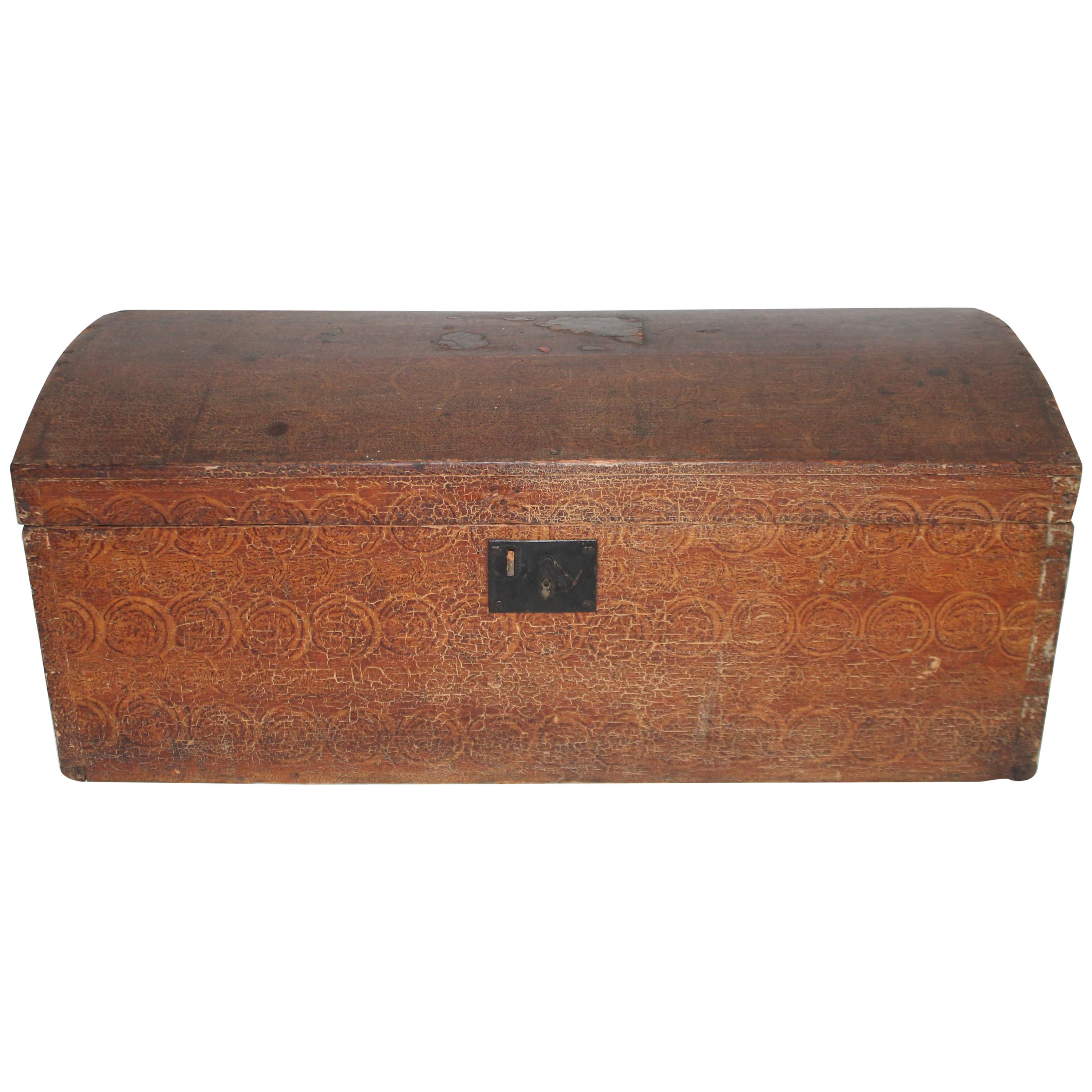 19th Century Original Sponge Painted Dome Top Trunk For Sale