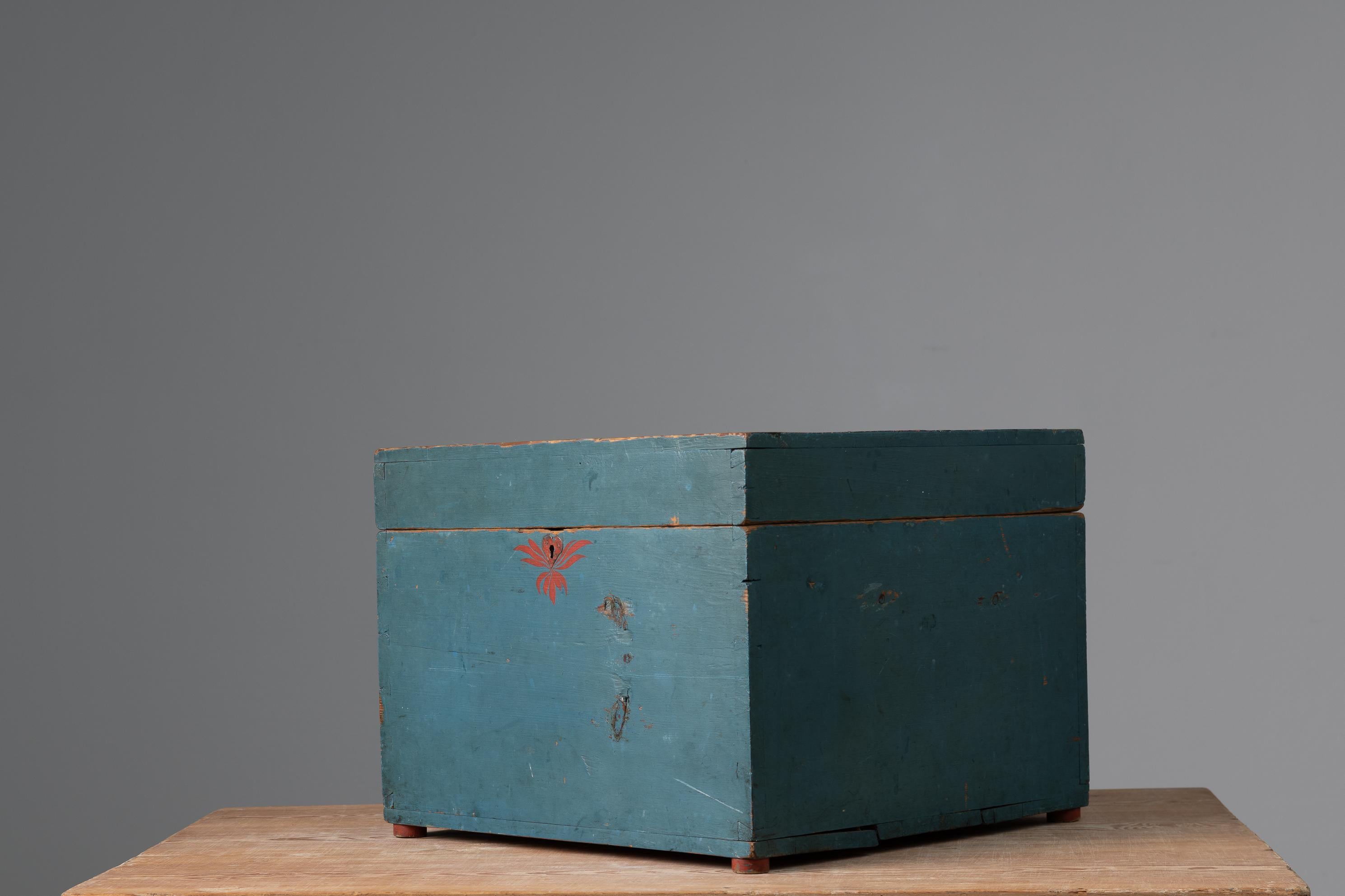 Country 19th Century Original Swedish Blue Pine Box For Sale