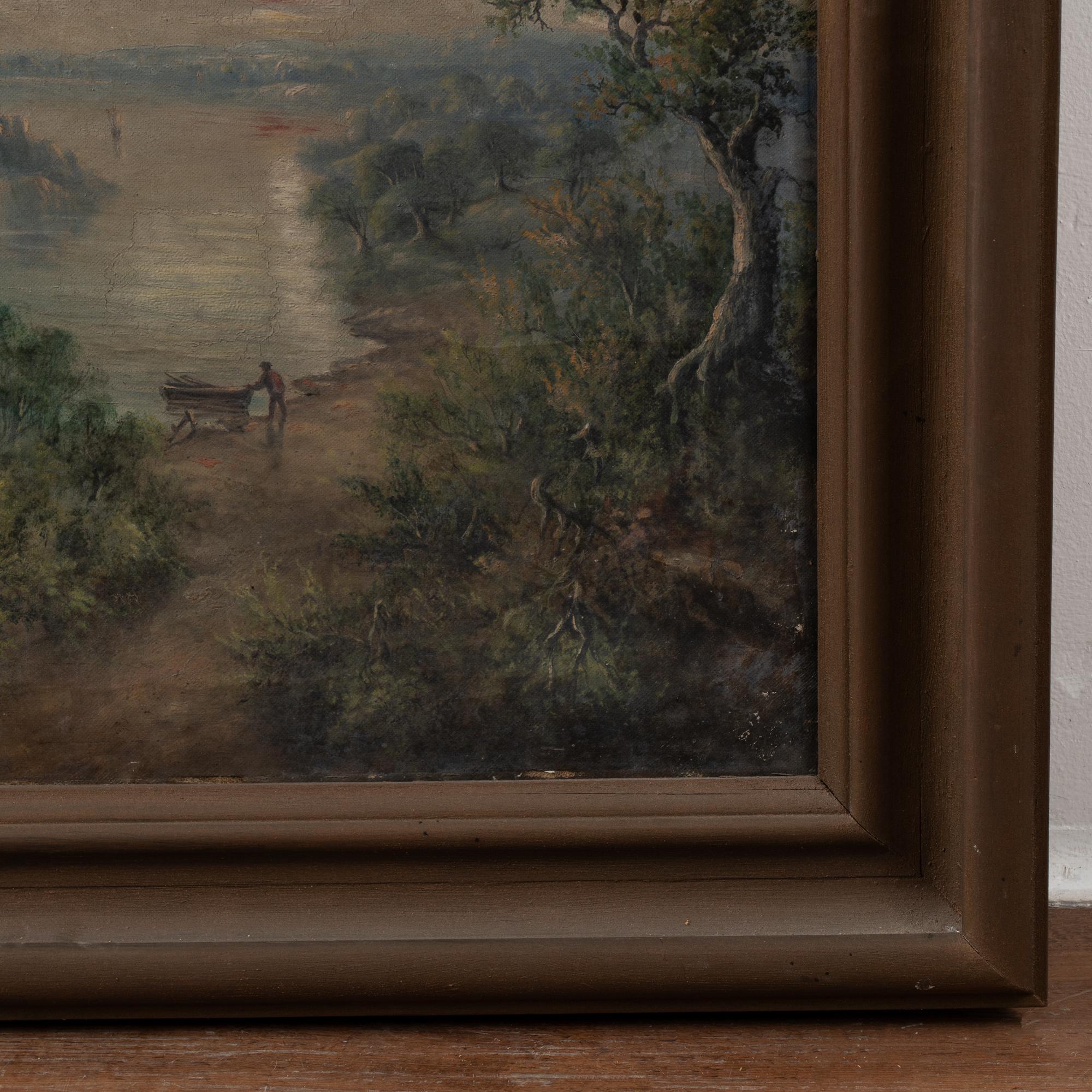 19th Century Original Swedish Oil on Canvas Landscape with Forest and Lake For Sale 7