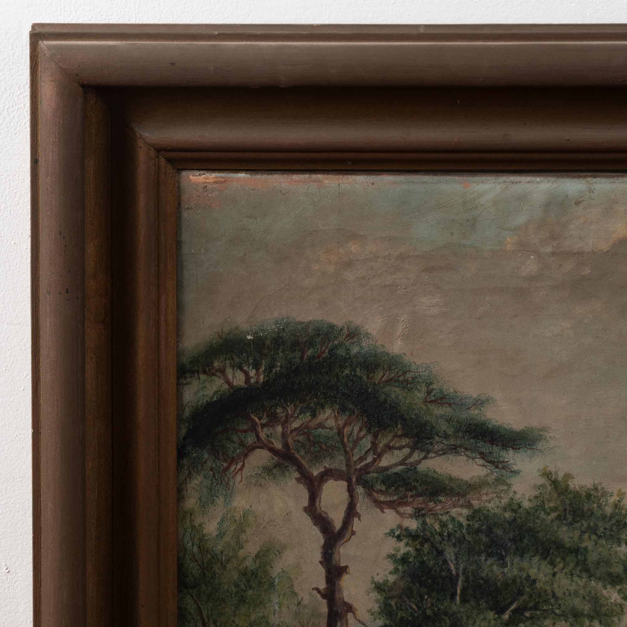 19th Century Original Swedish Oil on Canvas Landscape with Forest and Lake In Fair Condition For Sale In Round Top, TX