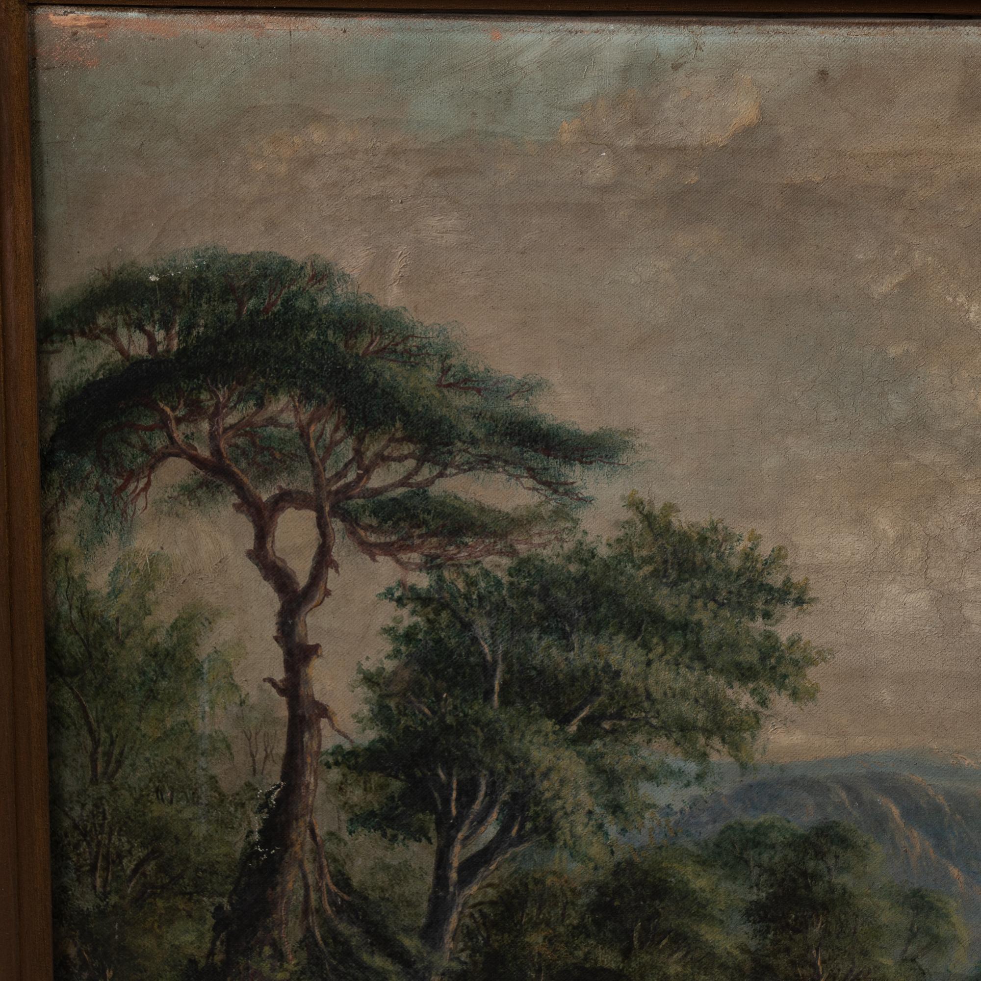 19th Century Original Swedish Oil on Canvas Landscape with Forest and Lake For Sale 1