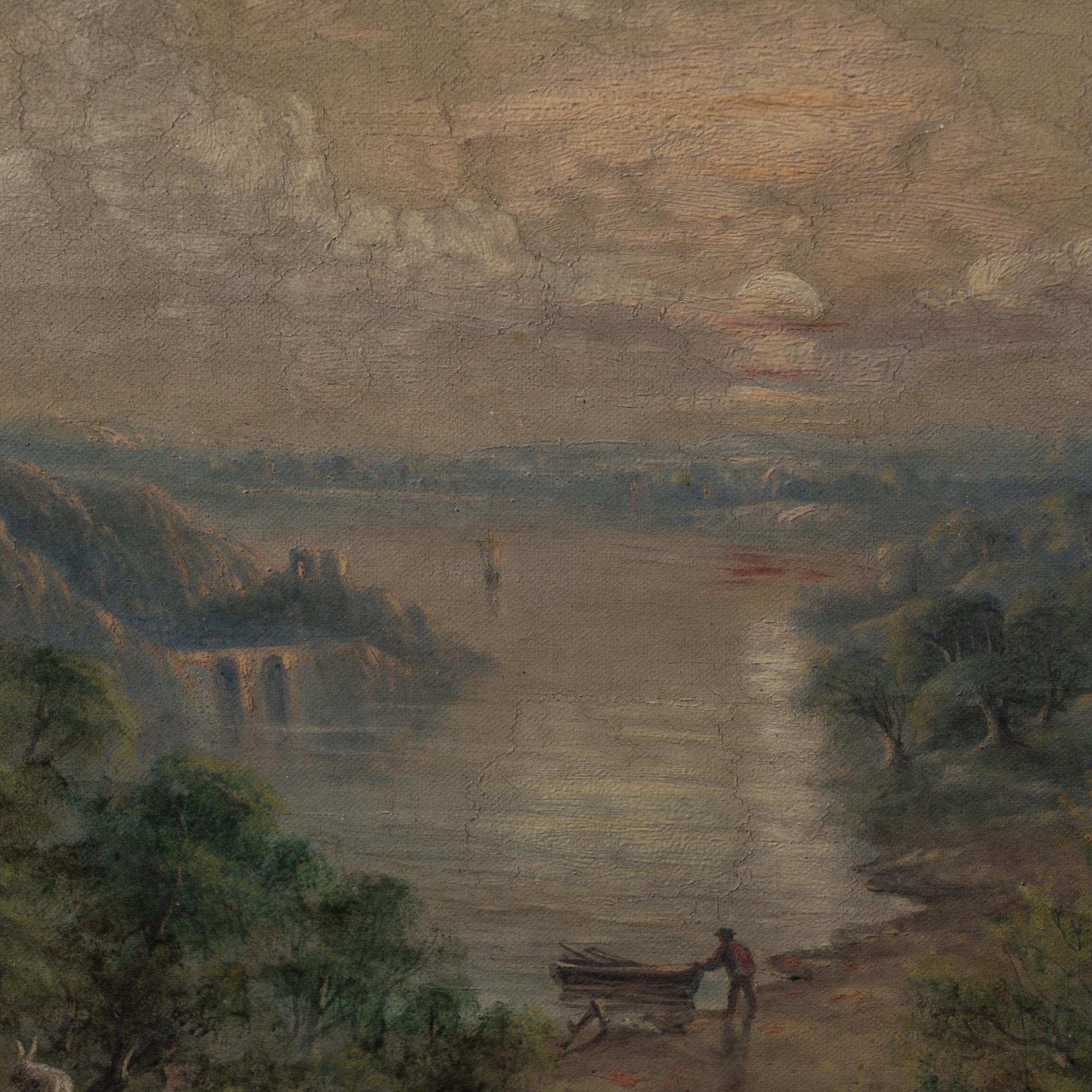 19th Century Original Swedish Oil on Canvas Landscape with Forest and Lake For Sale 3
