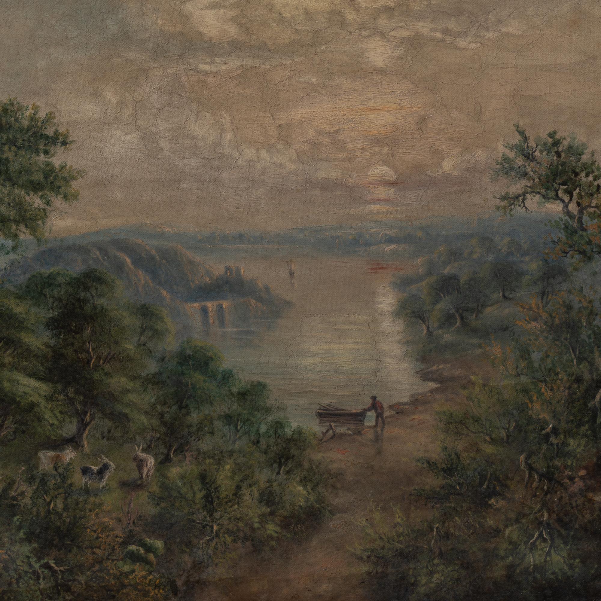 19th Century Original Swedish Oil on Canvas Landscape with Forest and Lake For Sale 4