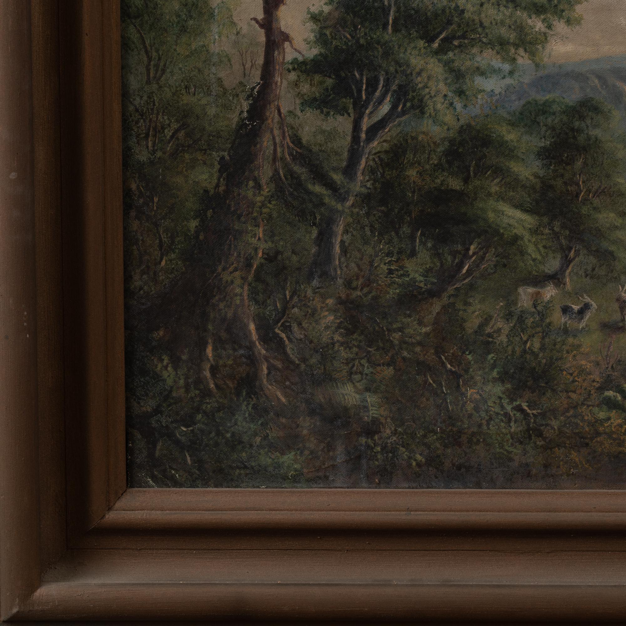 19th Century Original Swedish Oil on Canvas Landscape with Forest and Lake For Sale 6