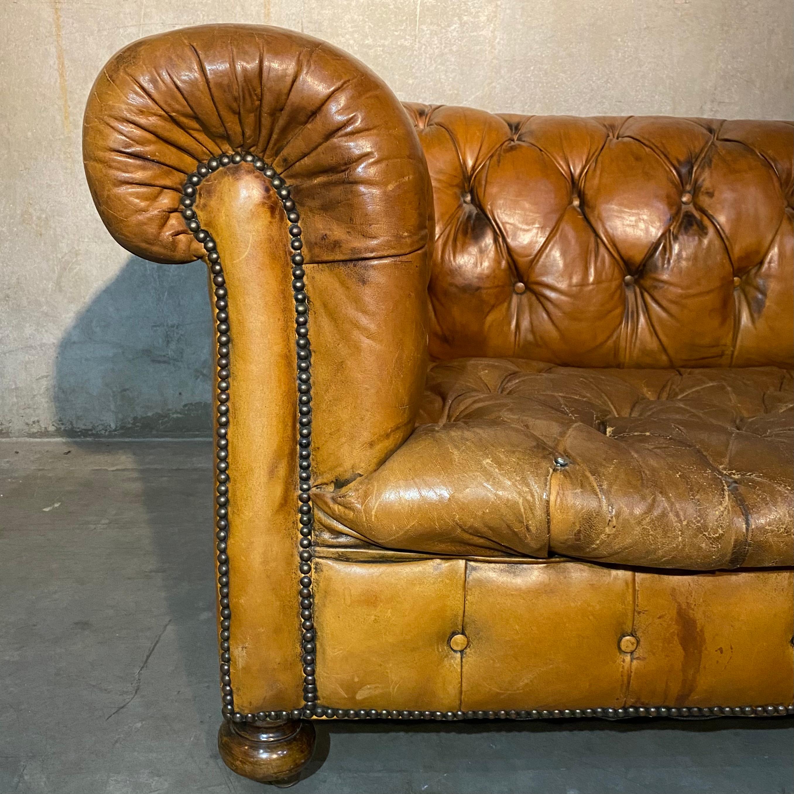 Victorian 19th Century Original Tufted English Leather Sofa