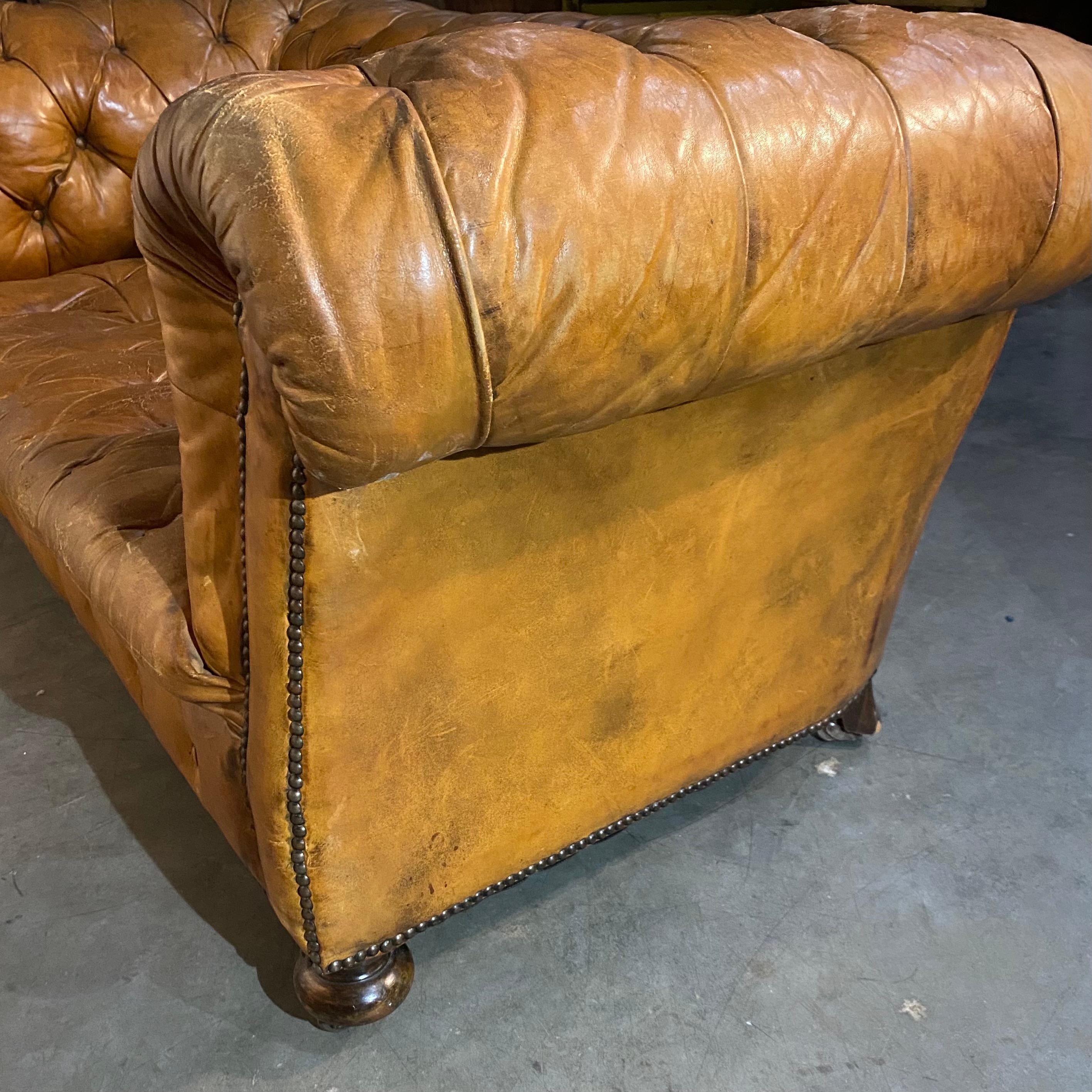 19th Century Original Tufted English Leather Sofa 2