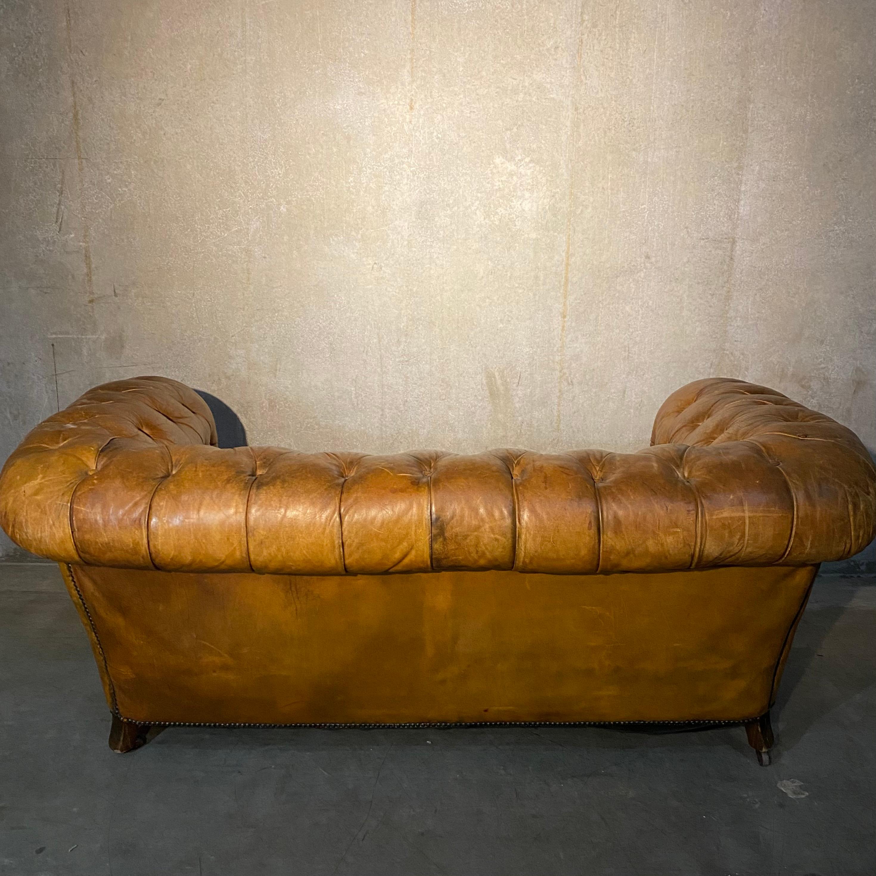 19th Century Original Tufted English Leather Sofa 3