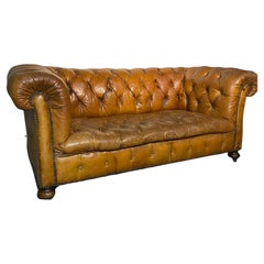 19th Century Original Tufted English Leather Sofa