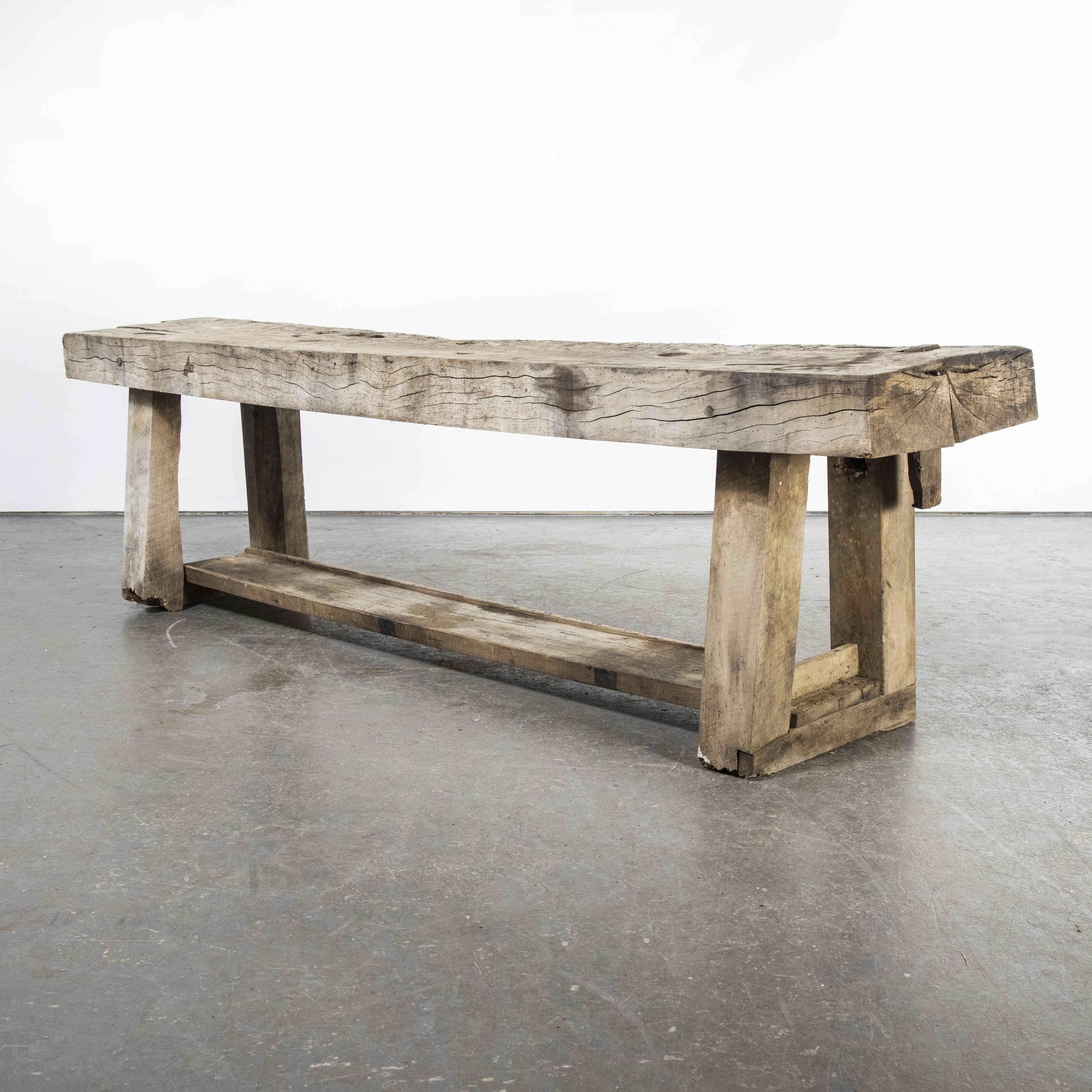 19th Century Original Weathered Oak French Low Work Bench For Sale 2