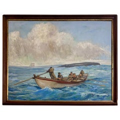 Peinture originale du 19e siècle sur la chasse à la baleine par Benjamin Russell, vers 1880