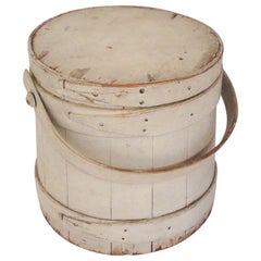 19th Century Original White Painted Firkin Bucket From New England