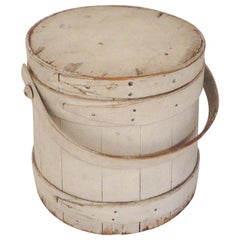 Antique 19th Century Original White Painted Firkin Bucket From New England