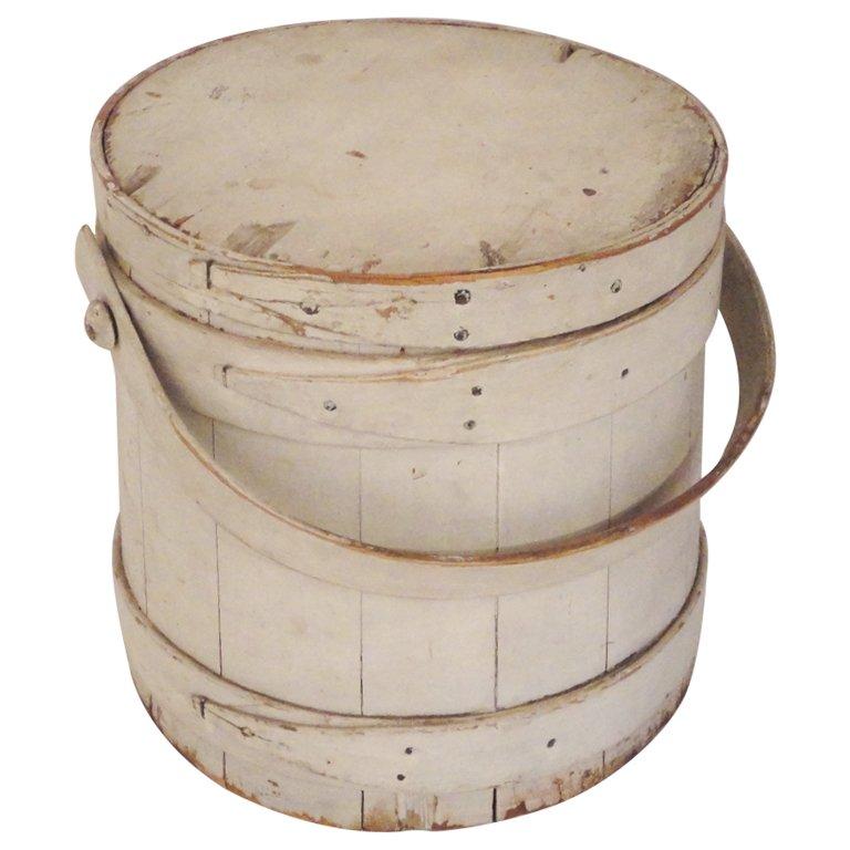 19th Century Original White Painted Firkin Bucket From New England For