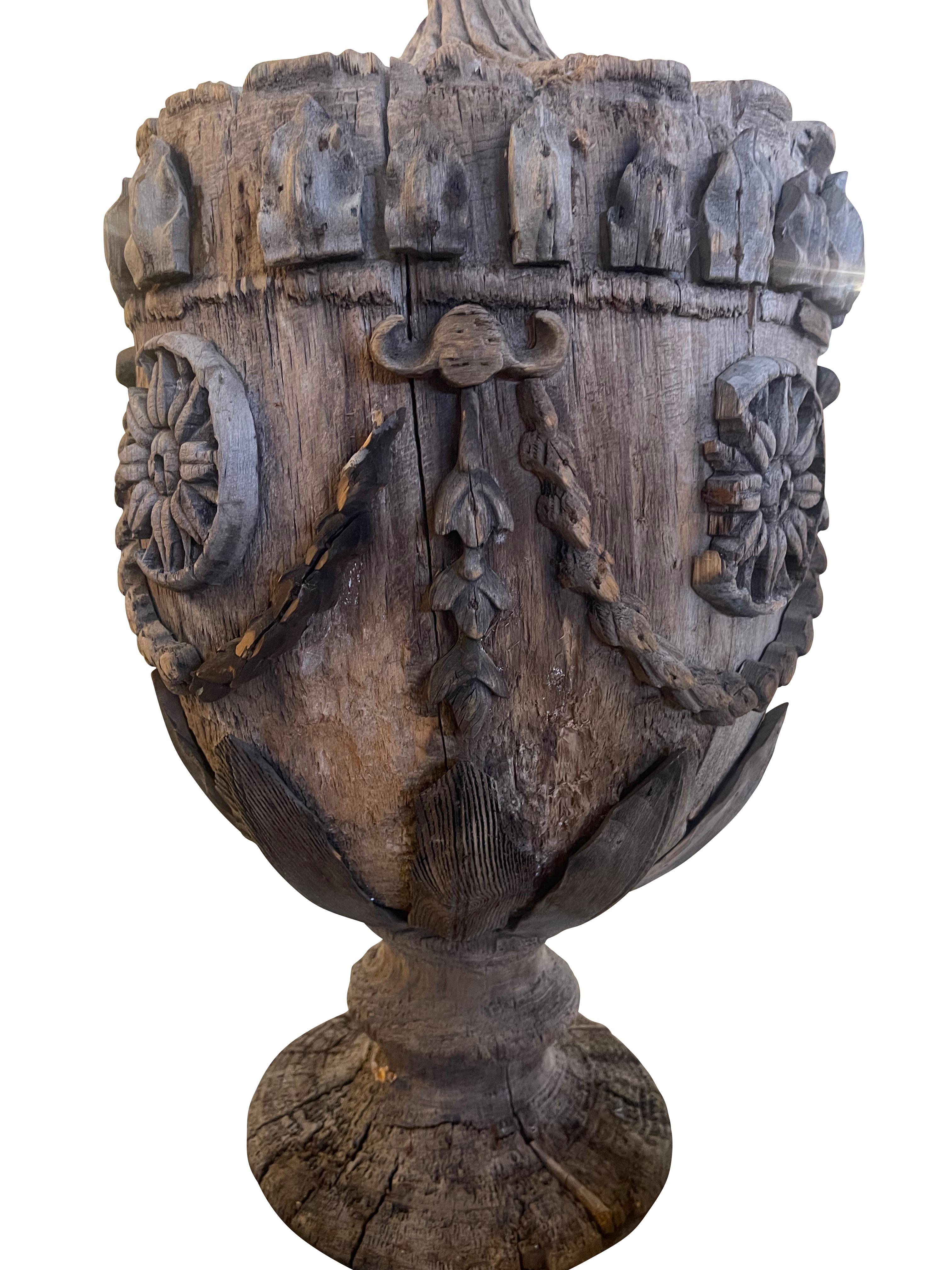 19th Century Original Wooden Turned Finial for Garden or Home  In Good Condition In Essex, MA