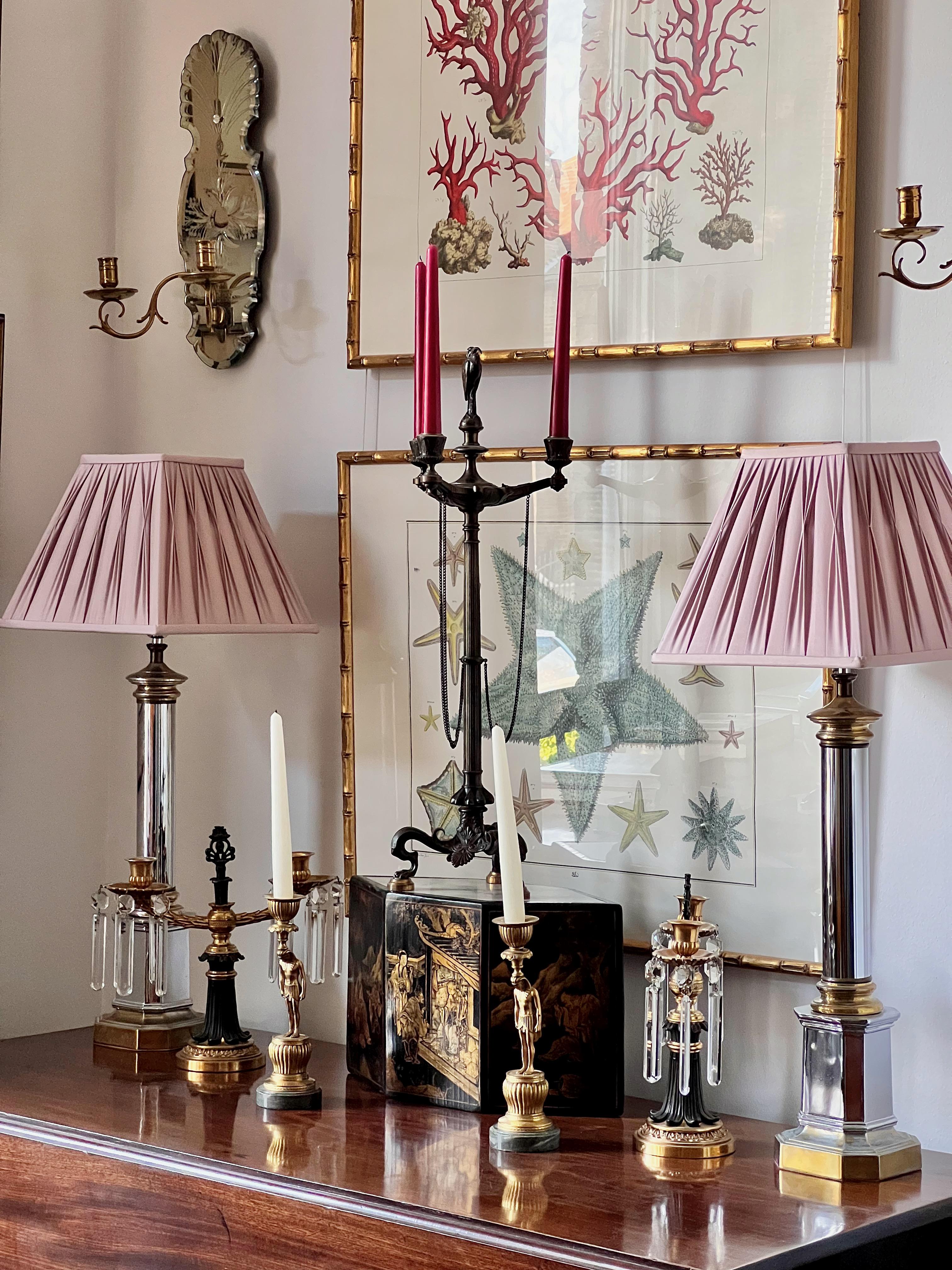 Vetro intagliato Candelabro in Ormolu e bronzo patinato del XIX secolo in vendita