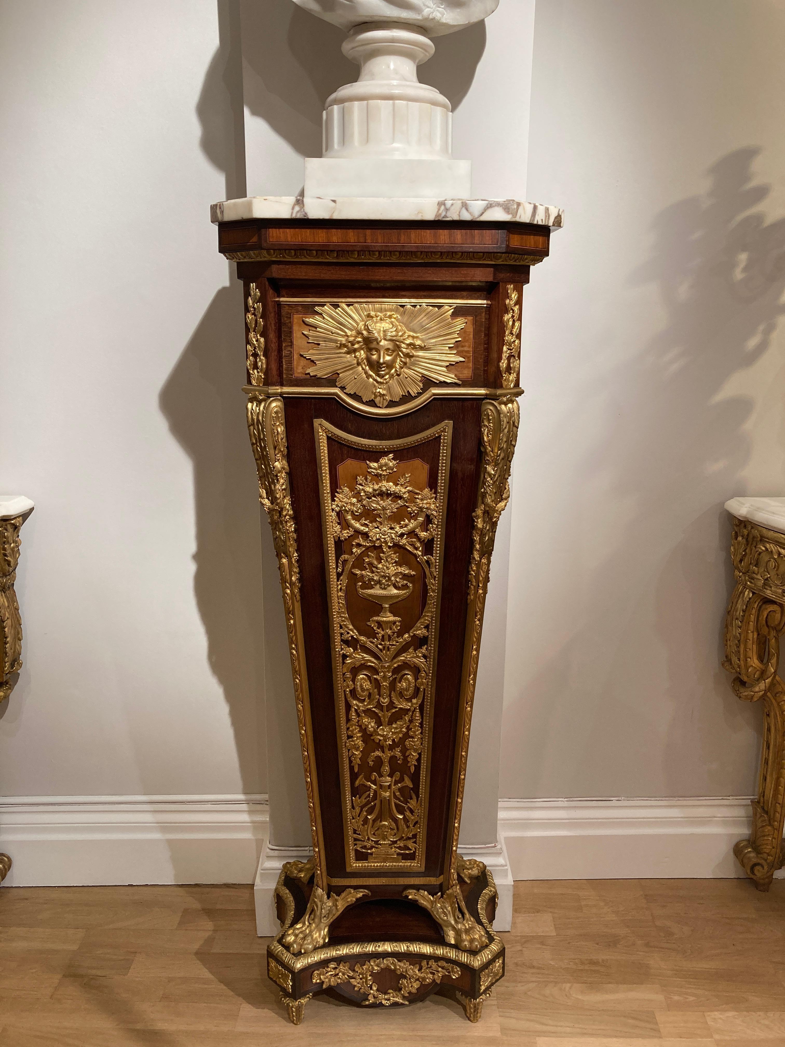 19th Century Ormolu and Specimen Wood Pedestal after Riesener For Sale 2