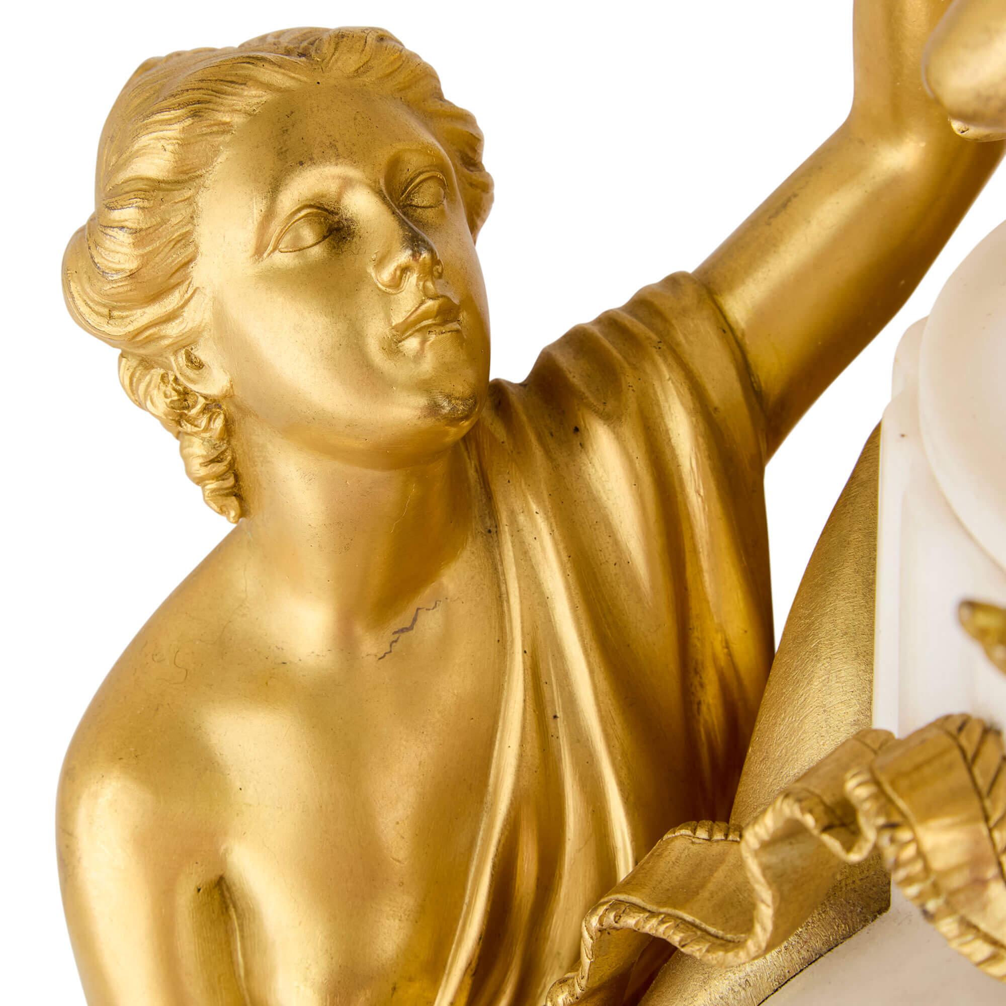 Belle Époque 19th Century Ormolu and White Marble Mantel Clock by Linke For Sale