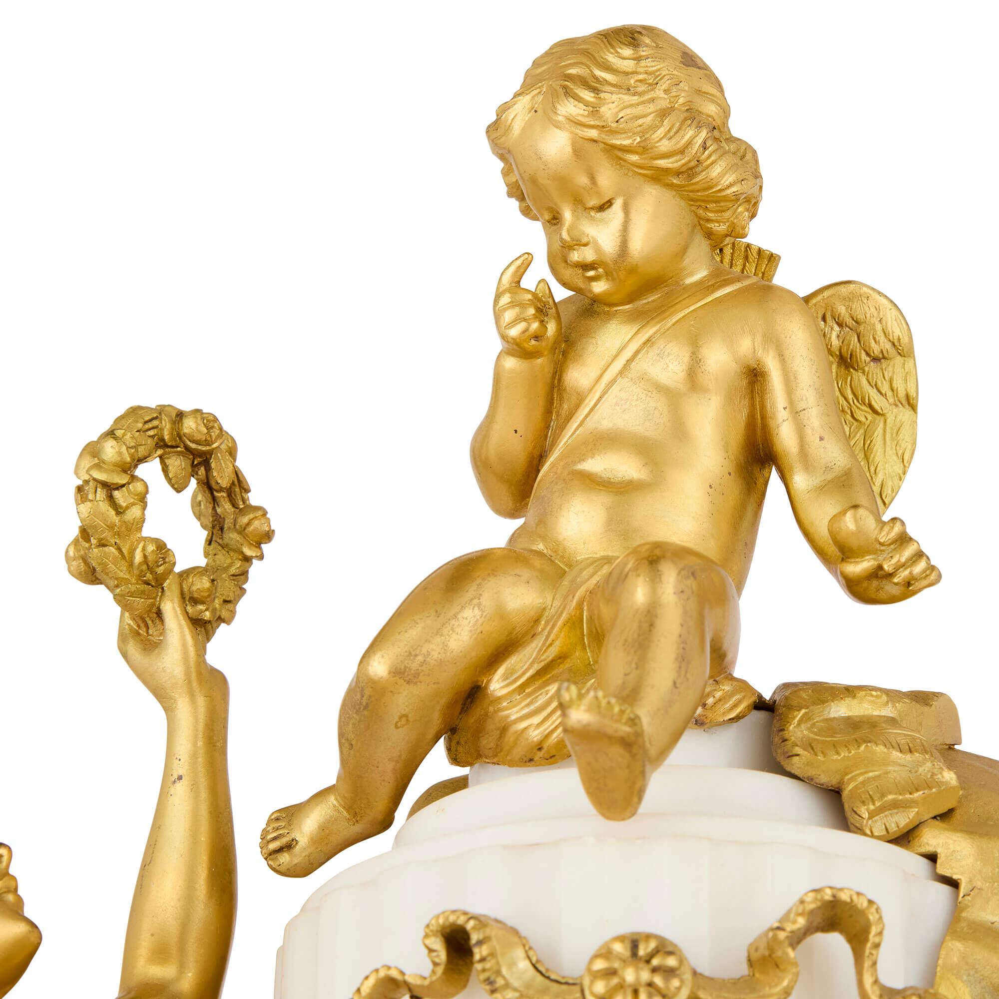 French 19th Century Ormolu and White Marble Mantel Clock by Linke For Sale