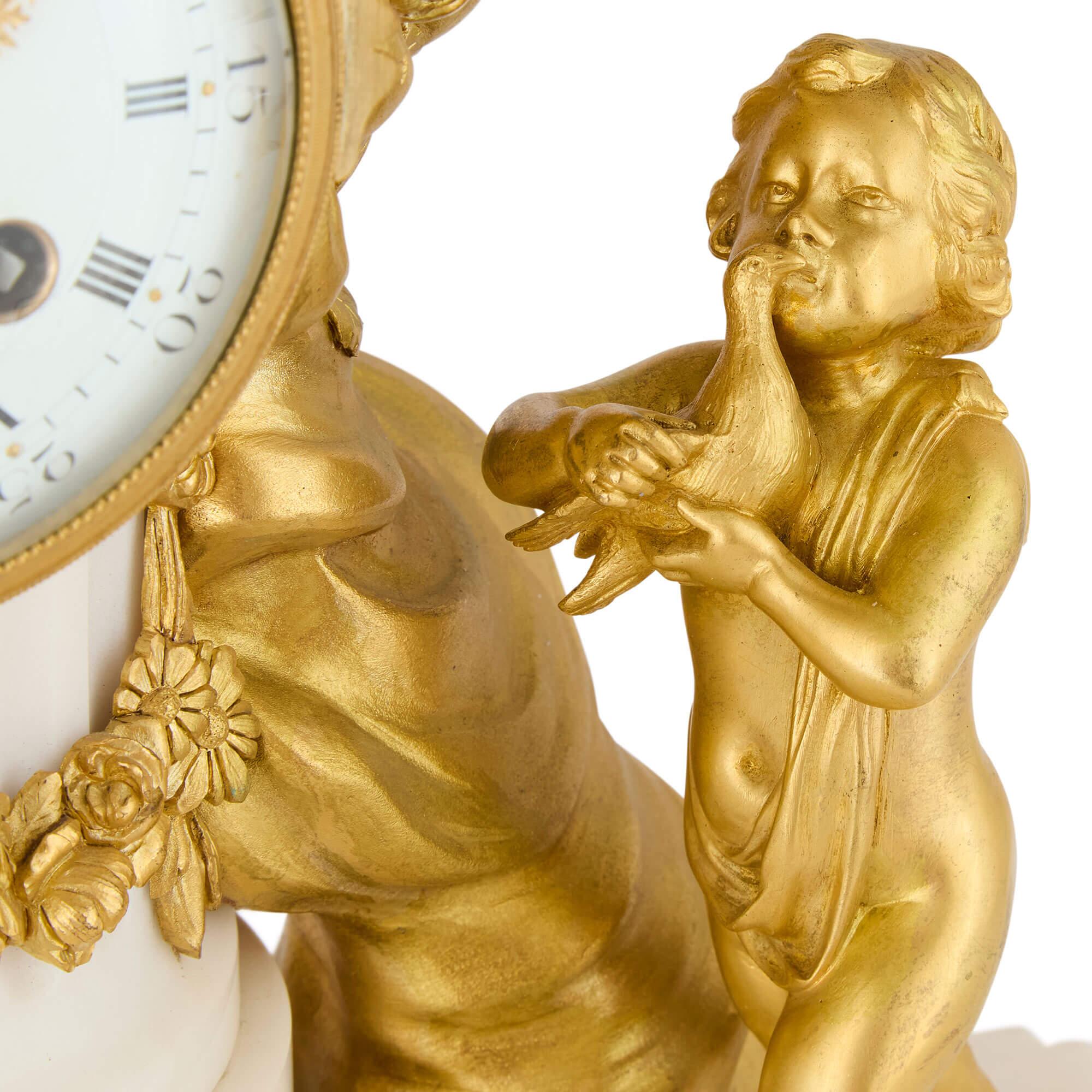 Cast 19th Century Ormolu and White Marble Mantel Clock by Linke For Sale