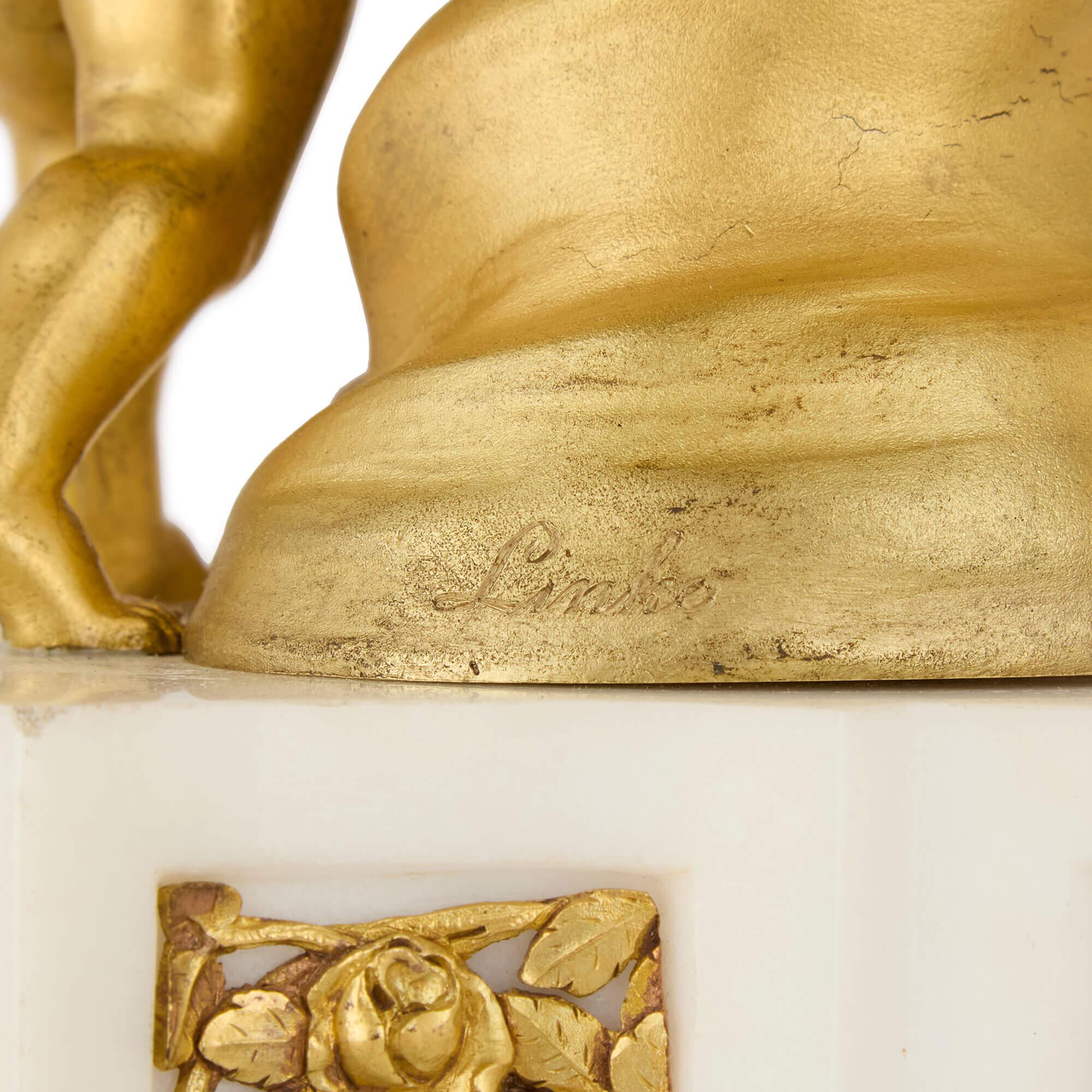 19th Century Ormolu and White Marble Mantel Clock by Linke For Sale 1