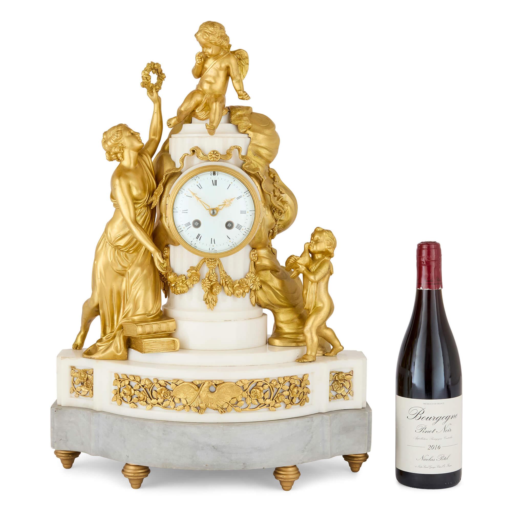 19th Century Ormolu and White Marble Mantel Clock by Linke For Sale 2
