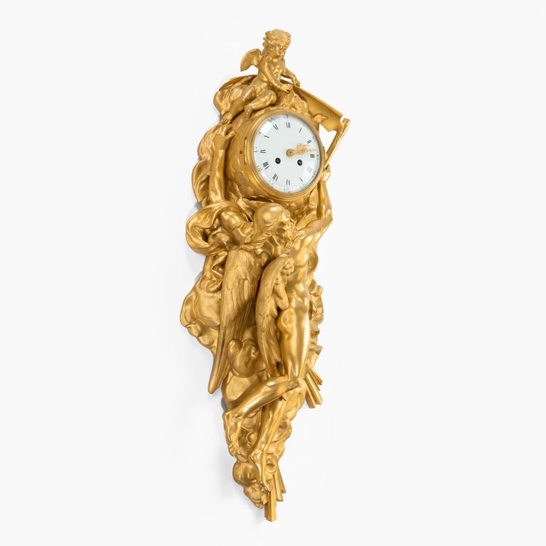 Bronze 19th Century Ormolu Figural Cartel Clock For Sale