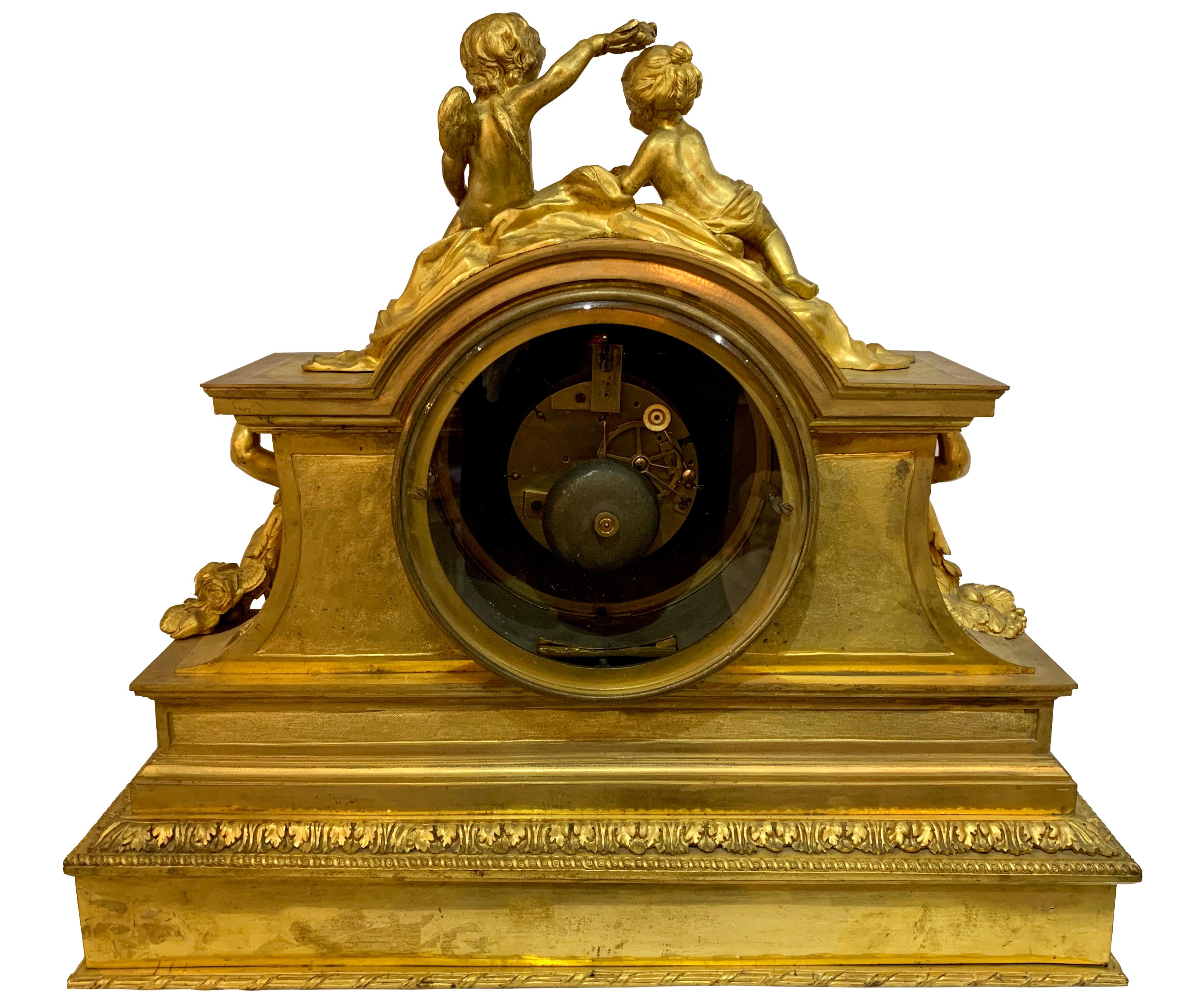 19th Century Ormolu Figural Clock by Monbro Aine, Jacquier & Henri Picard For Sale 4