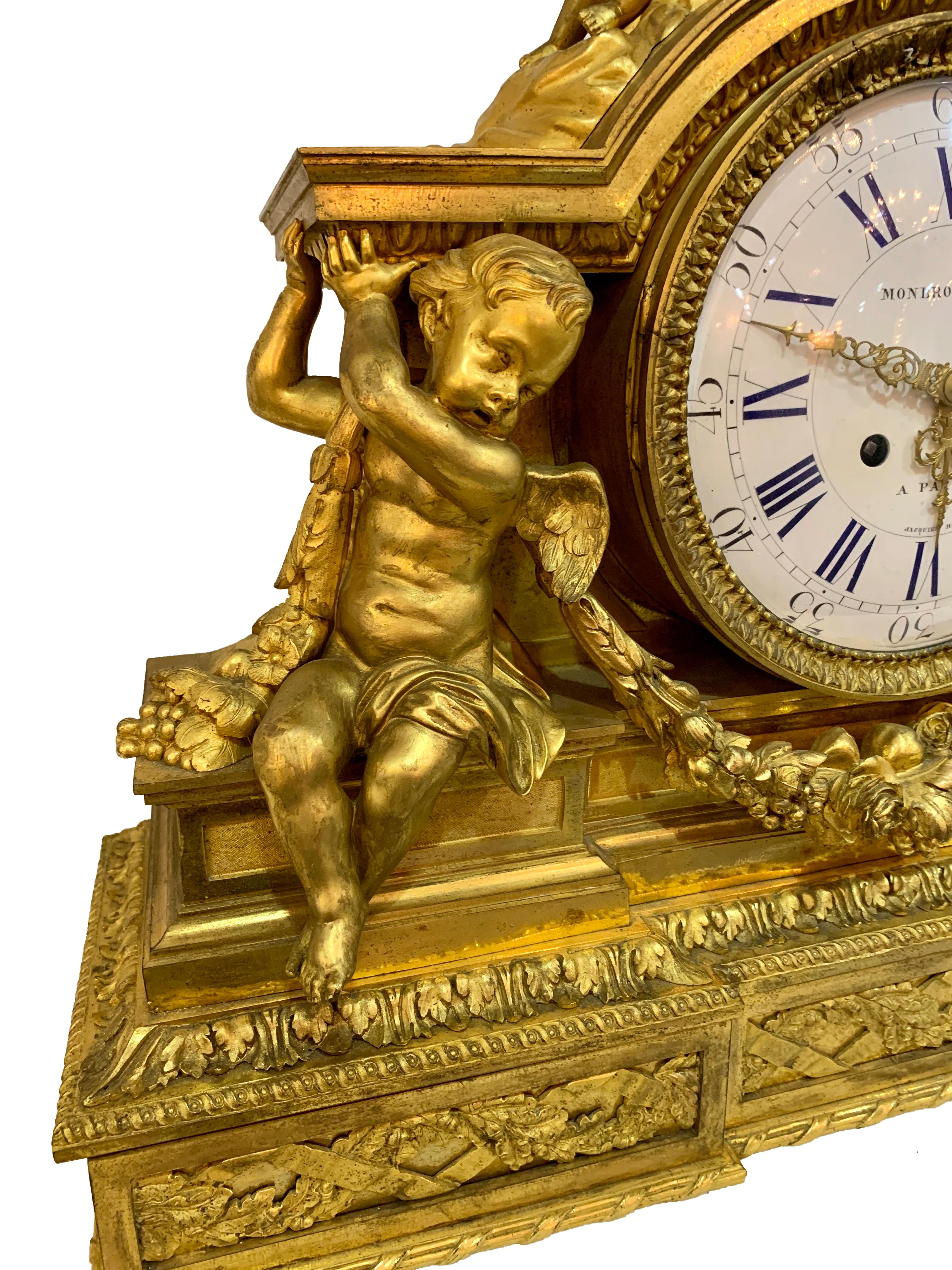 French 19th Century Ormolu Figural Clock by Monbro Aine, Jacquier & Henri Picard For Sale