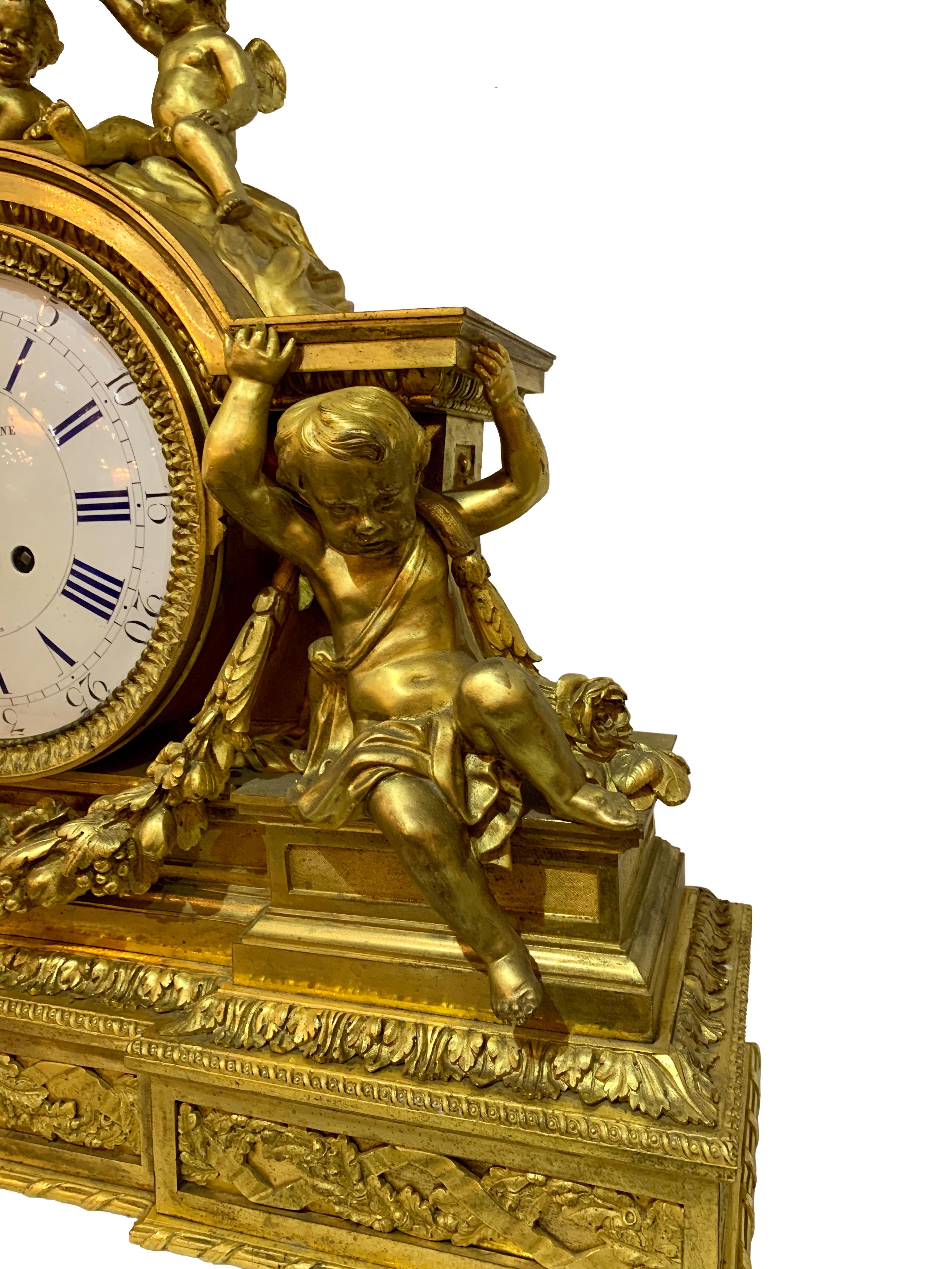 19th Century Ormolu Figural Clock by Monbro Aine, Jacquier & Henri Picard In Excellent Condition For Sale In Los Angeles, CA