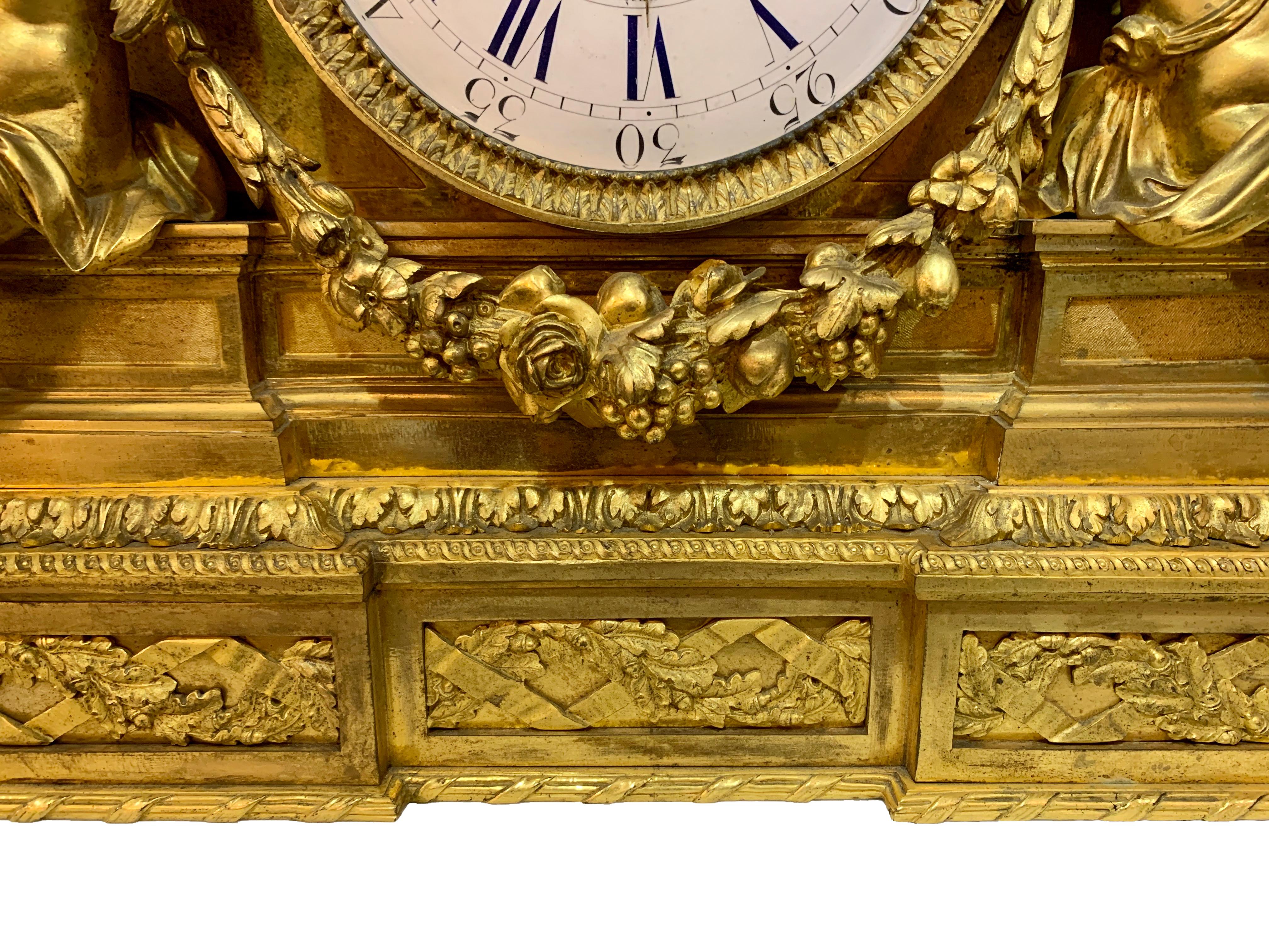 19th Century Ormolu Figural Clock by Monbro Aine, Jacquier & Henri Picard For Sale 1