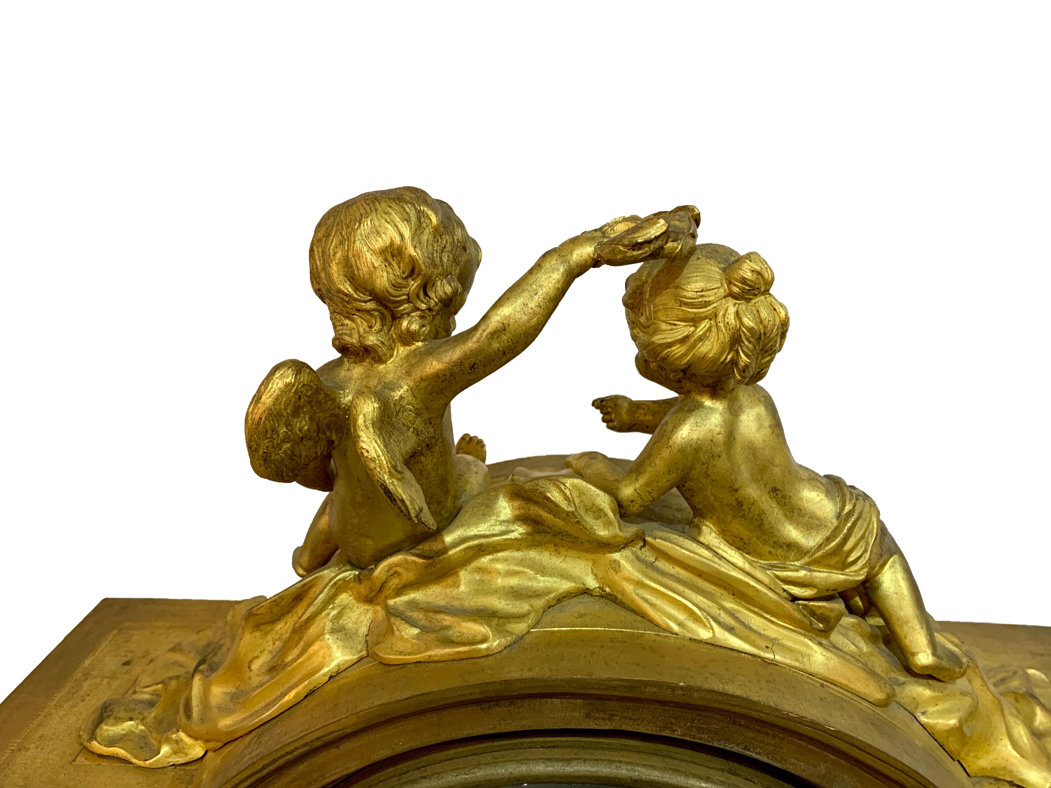 19th Century Ormolu Figural Clock by Monbro Aine, Jacquier & Henri Picard For Sale 2