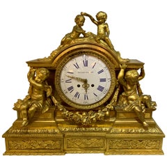 Antique 19th Century Ormolu Figural Clock by Monbro Aine, Jacquier & Henri Picard