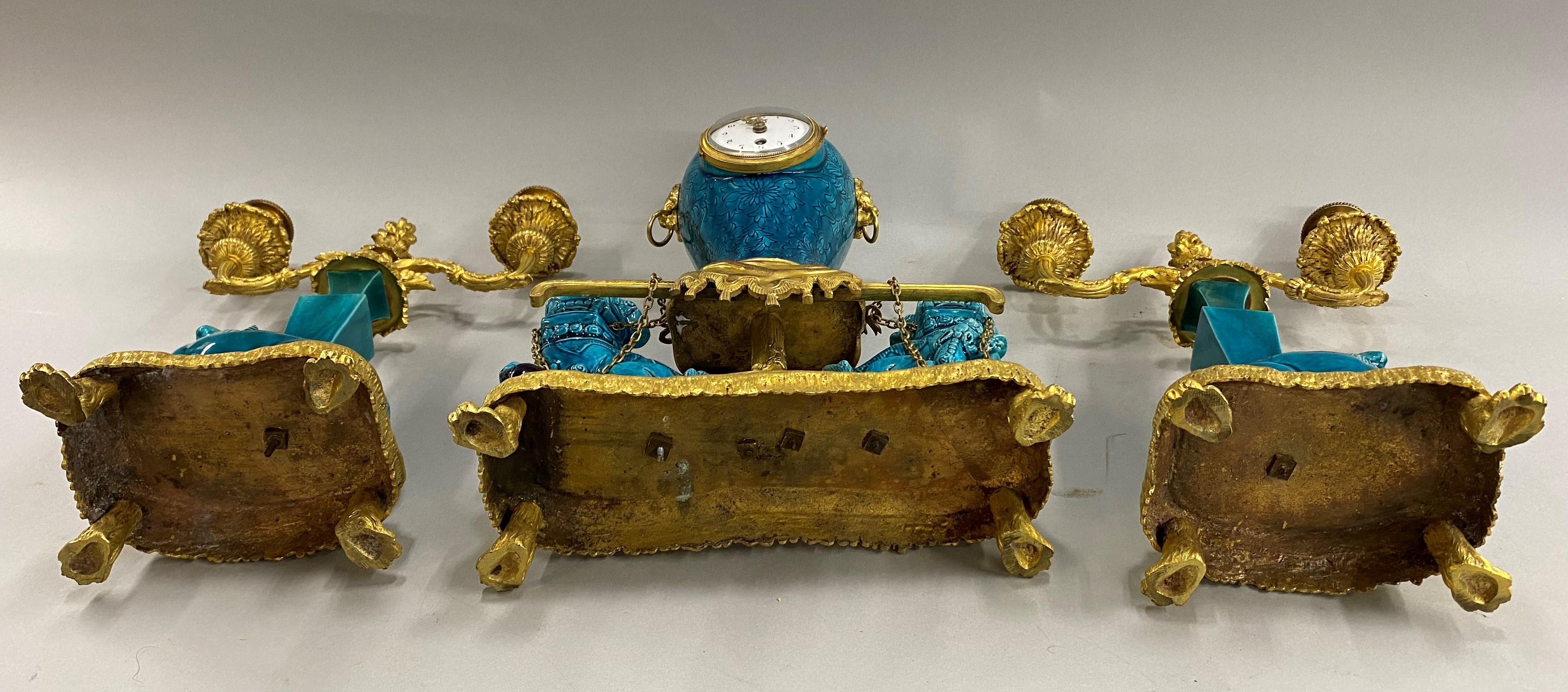 19th Century Ormolu French Three-Piece Clock Set in the Chinese Taste 3