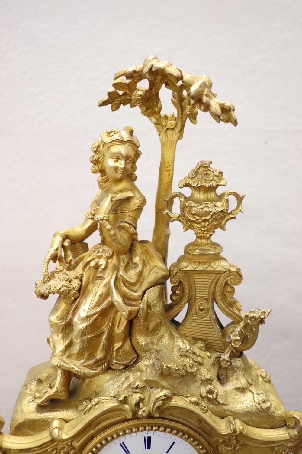 19th Century Ormolu Gilt Bronze Antique Table Clock In Fair Condition For Sale In Casale Monferrato, IT