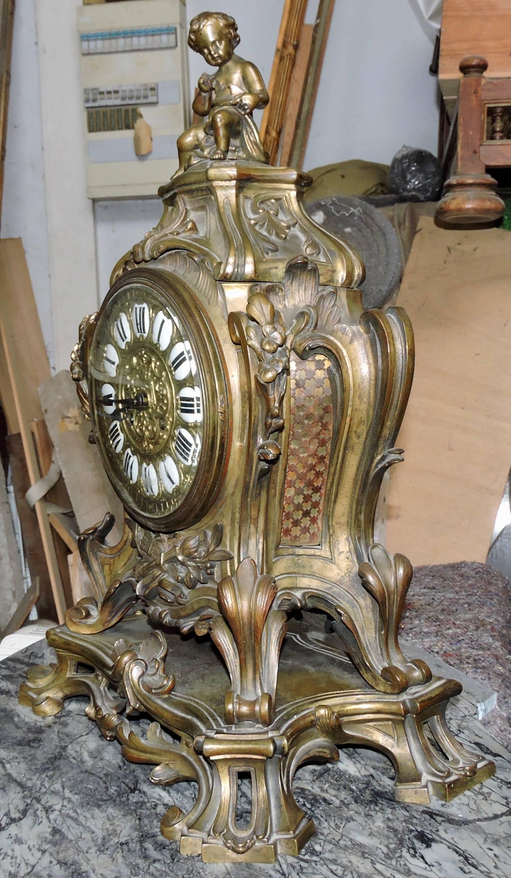 French 19th Century Ormolu Louis XV Large Clock, circa 1880