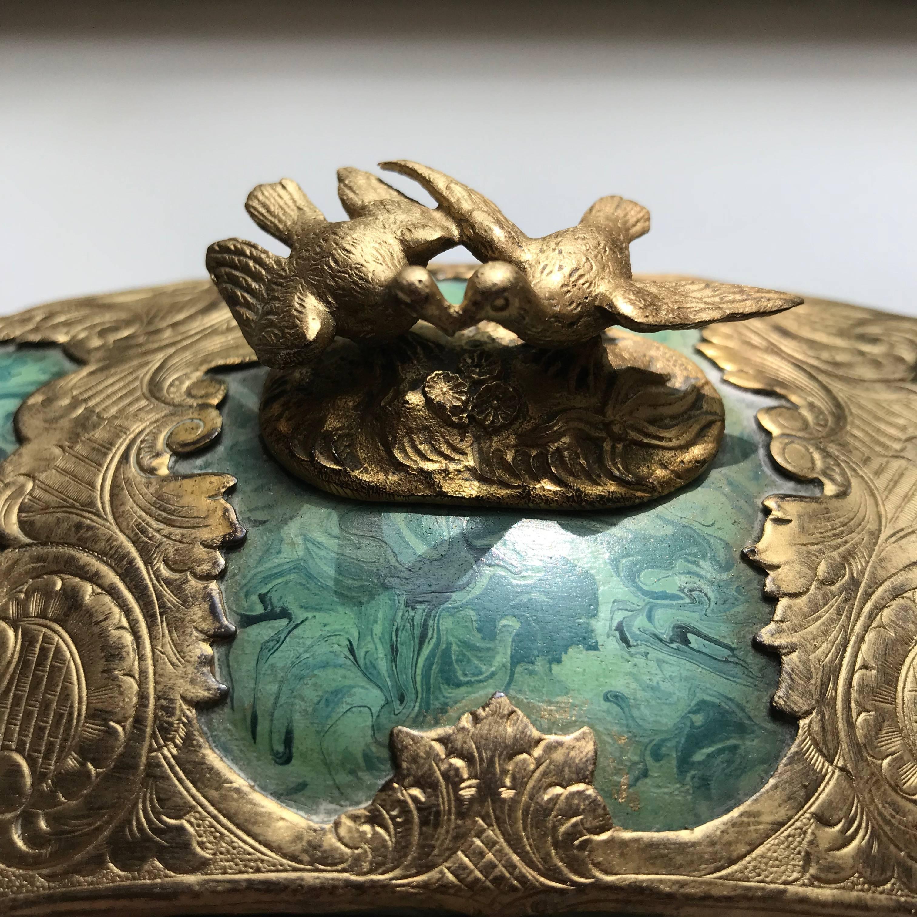 19th Century Ormolu-Mounted Faux Malachite Casket 1