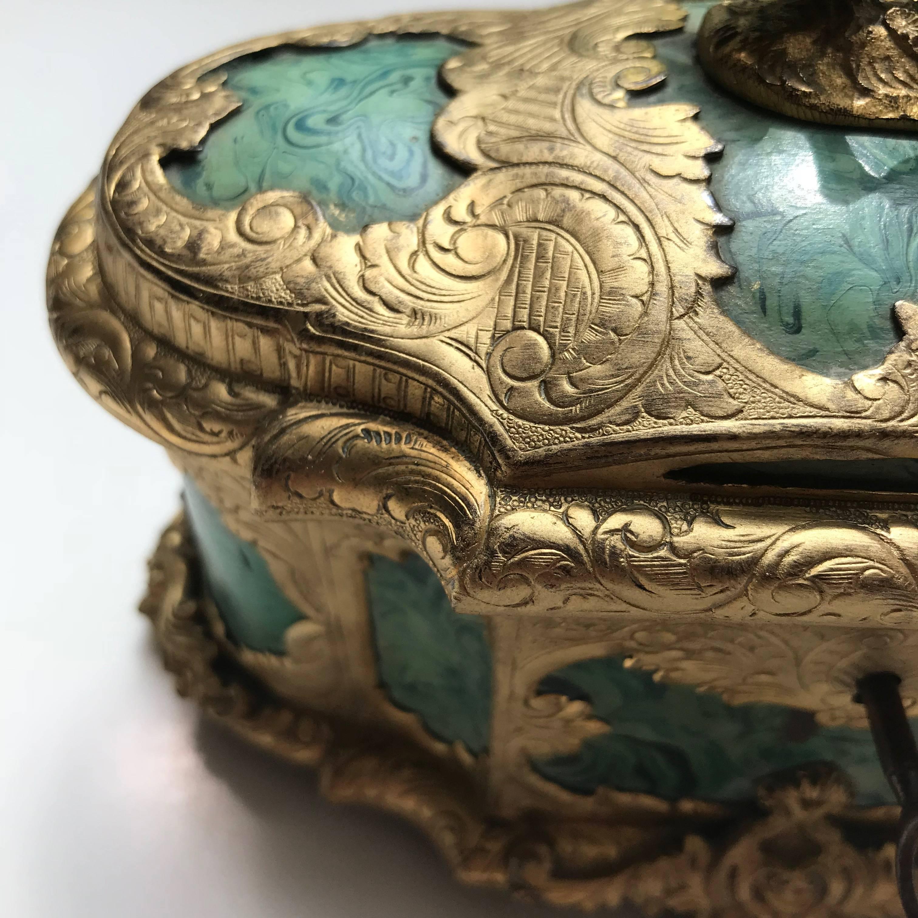 19th Century Ormolu-Mounted Faux Malachite Casket 2