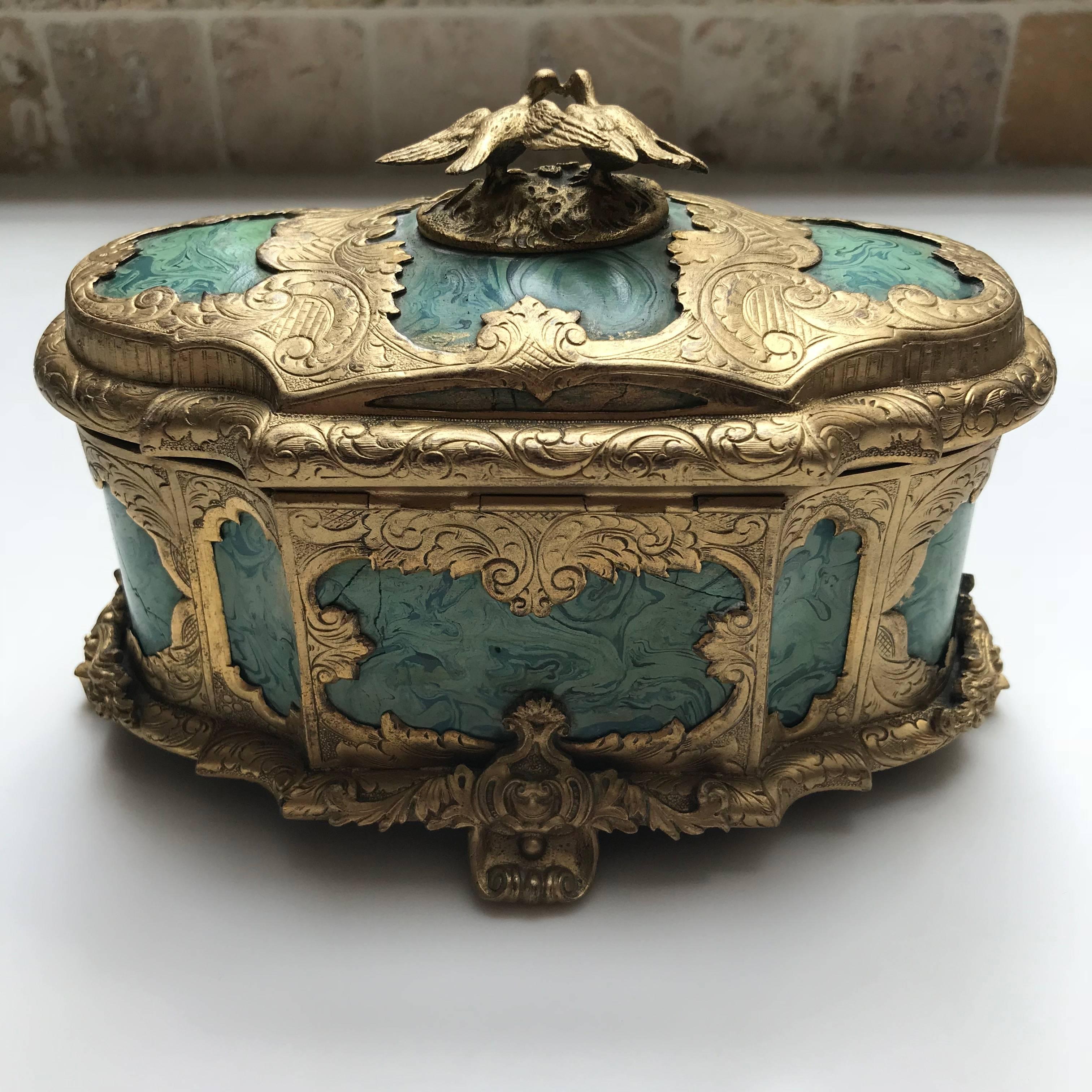 19th Century Ormolu-Mounted Faux Malachite Casket 3