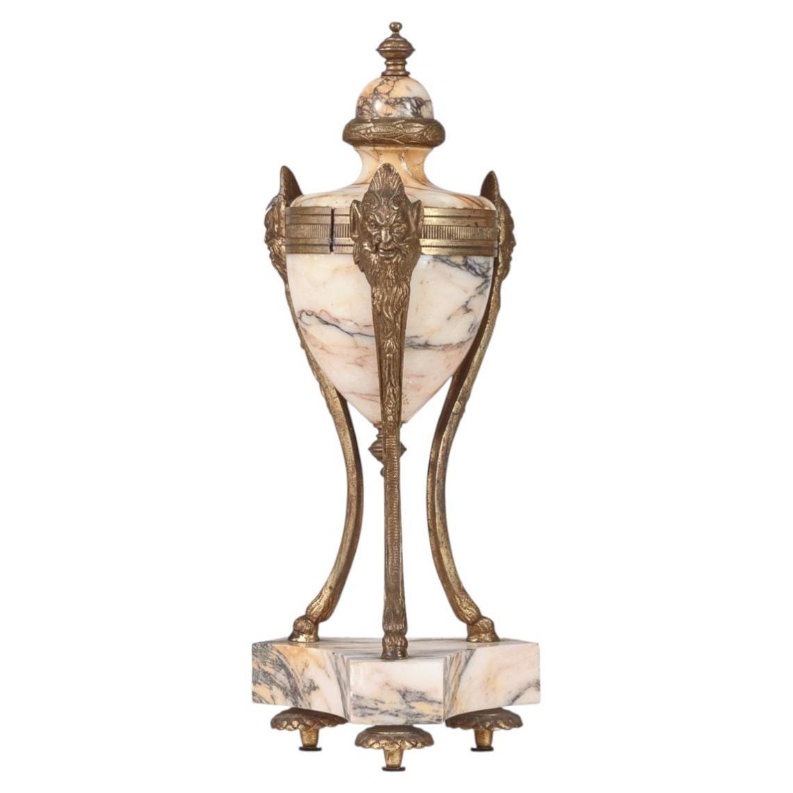 19th century ormolu mounted Louis XVI-style “cassolettes” in marble and bronze. For Sale
