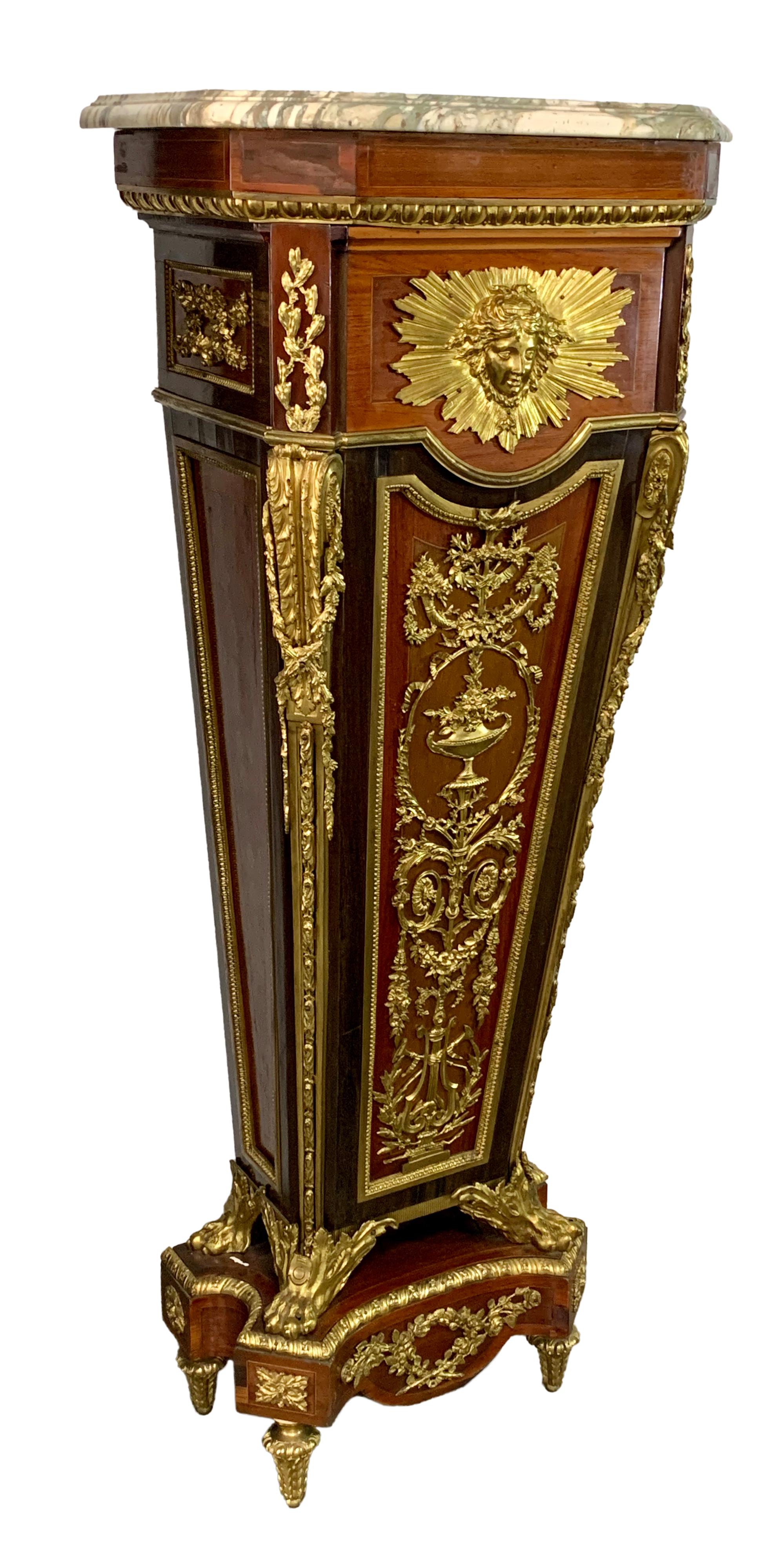 Veneer 19th Century Ormolu Mounted Pedestal after Jean Henri Riesener For Sale