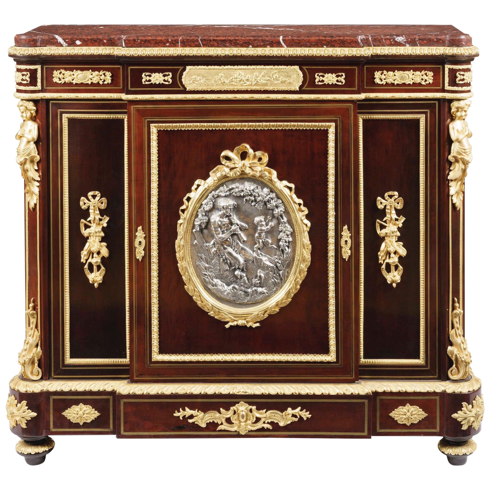 19th Century Ormolu-Mounted Side Cabinet with Red Marble Top by Vedder of Paris For Sale