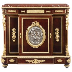 Antique 19th Century Ormolu-Mounted Side Cabinet with Red Marble Top by Vedder of Paris