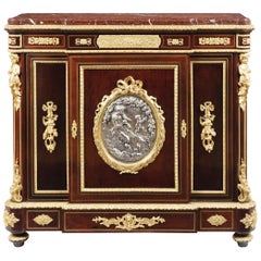 Meuble de rangement d'appoint du 19ème siècle monté en bronze doré avec plateau en marbre rouge par Vedder of Paris