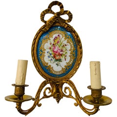 Antique 19th Century French Ormolu Wall Sconce with Limoges Porcelain