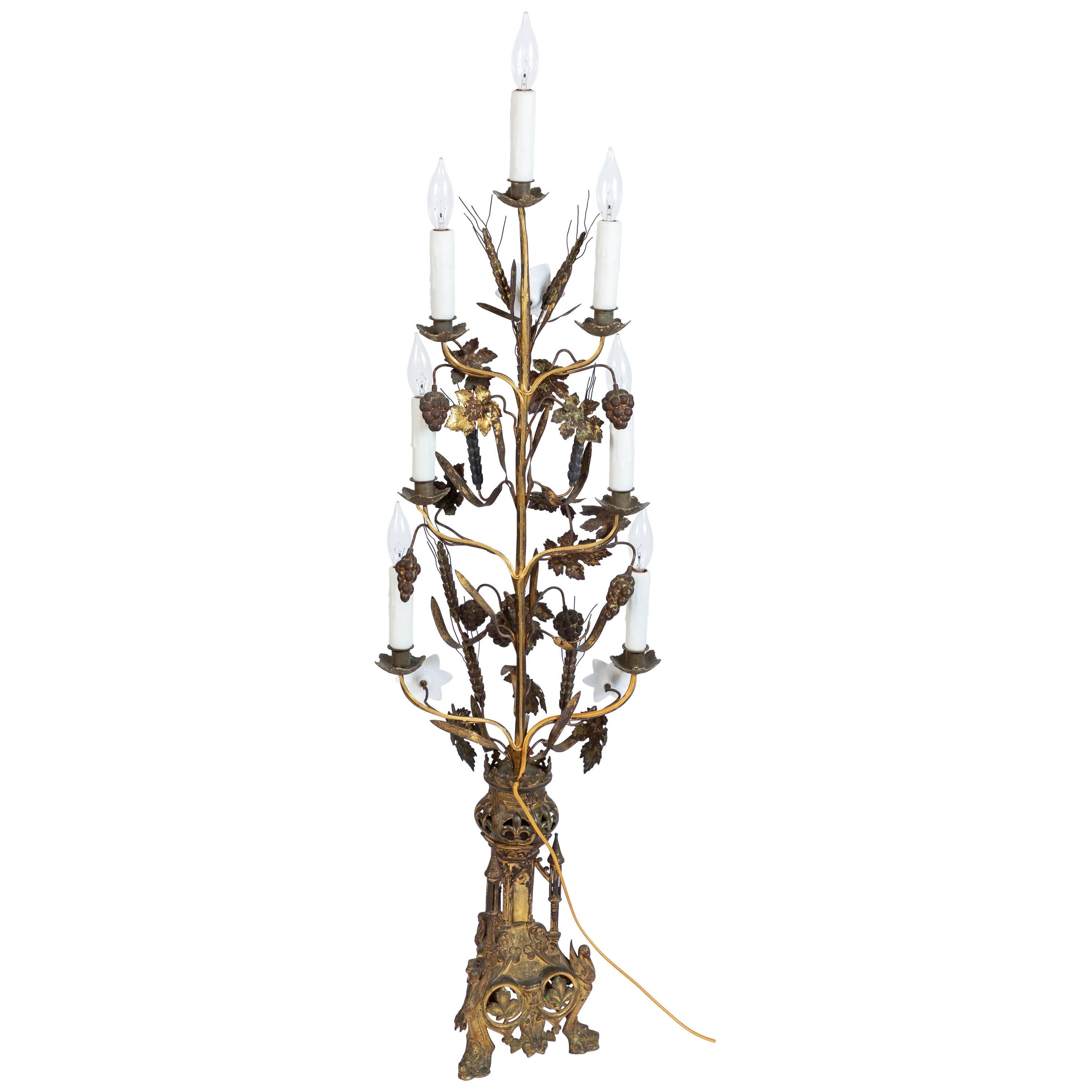 19th Century Ornate Antique French Gold Gilt Altar Lamp For Sale
