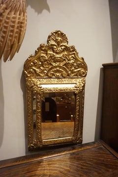 19th Century Ornate Brass Repousse Napoléon III Mirror France