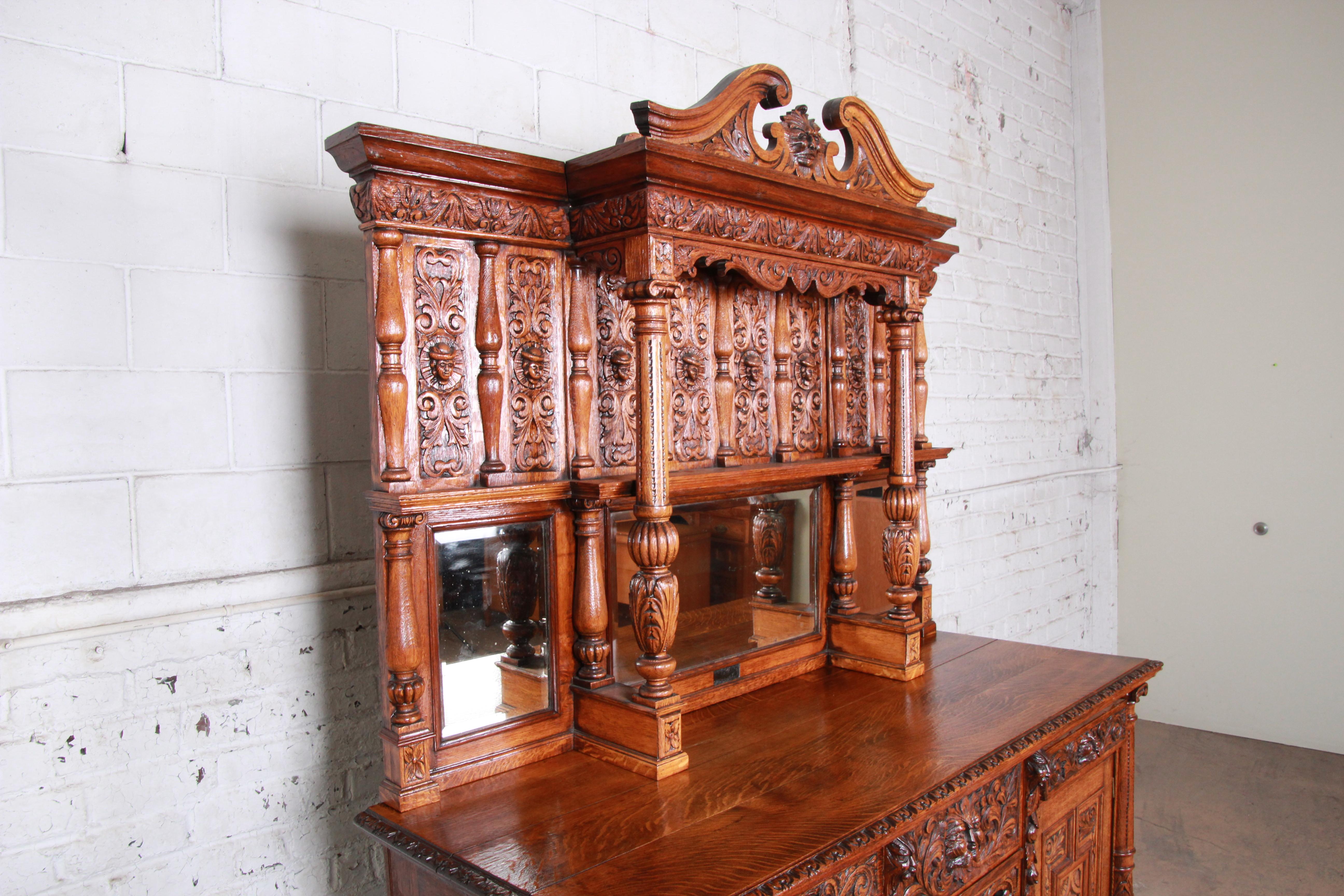 19th Century Ornate Carved Oak Back Bar or Sideboard Cabinet 4