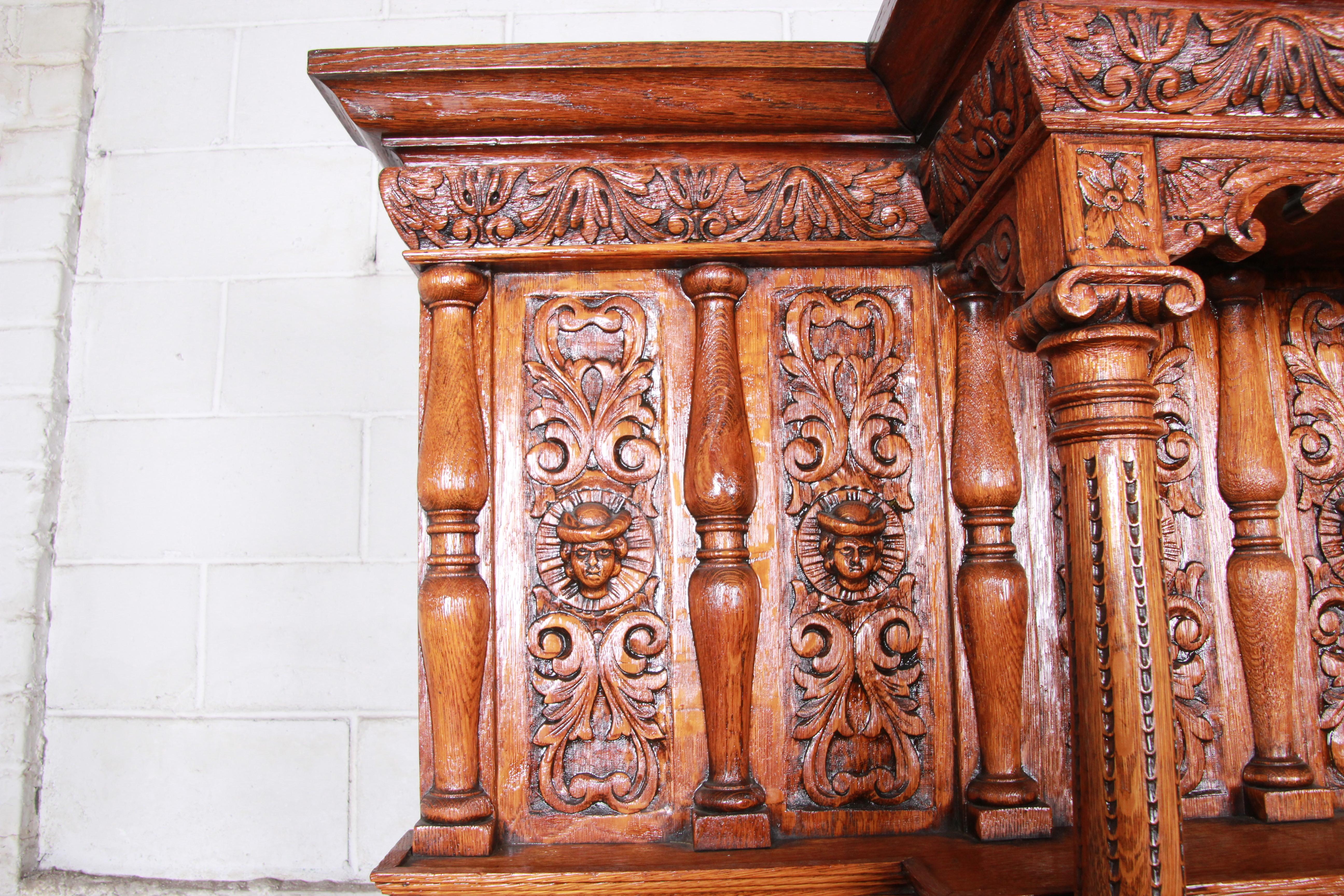 19th Century Ornate Carved Oak Back Bar or Sideboard Cabinet 5