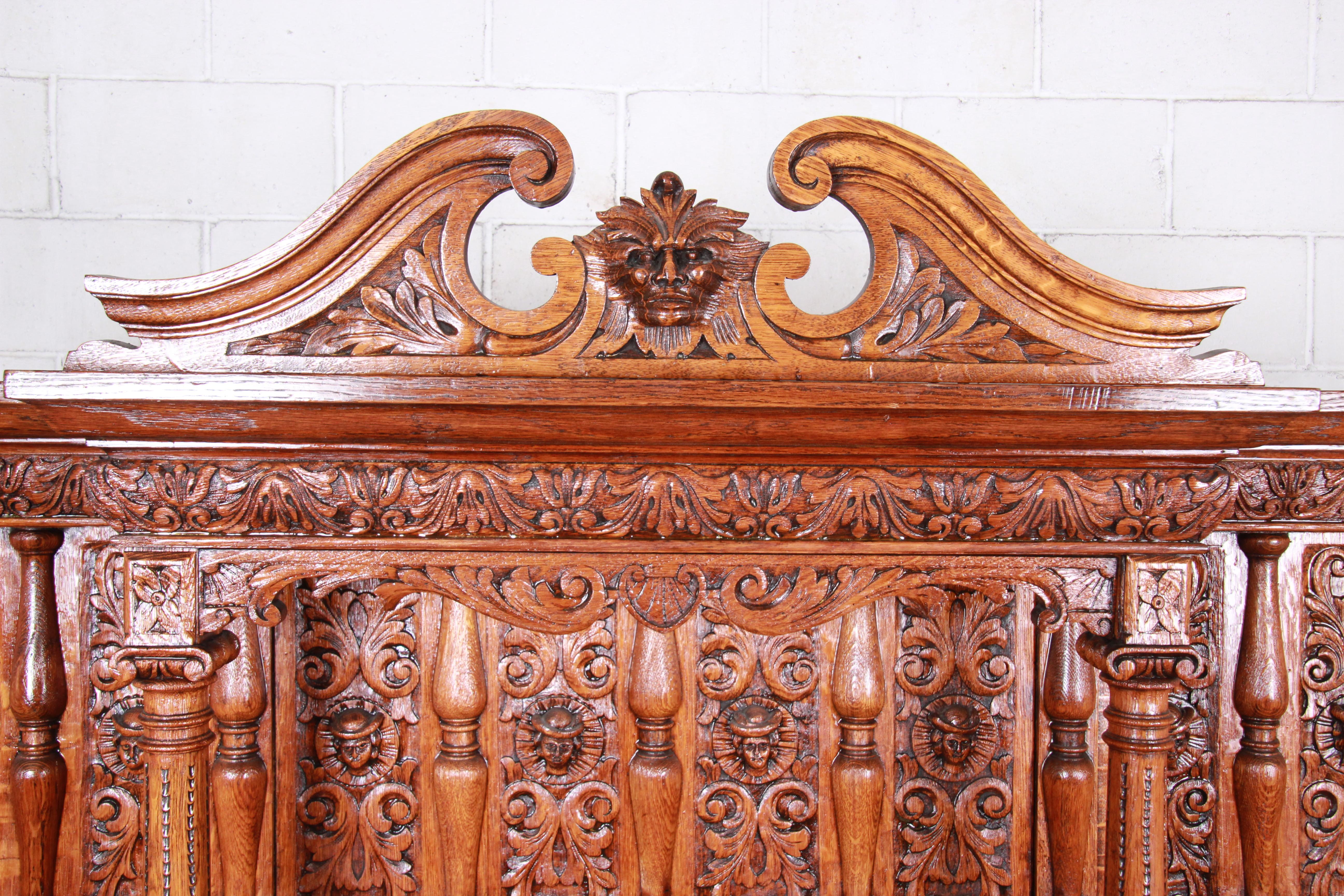 19th Century Ornate Carved Oak Back Bar or Sideboard Cabinet 7